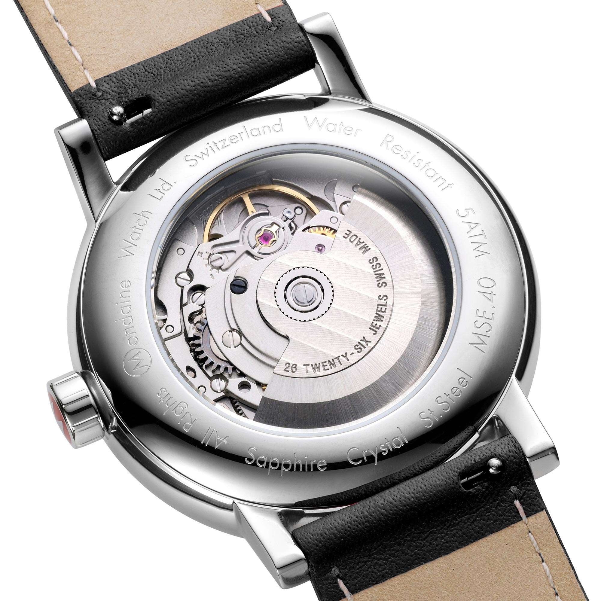 Mondaine Evo2 Automatic White Dial Black Leather Strap Watch MSE.40610.LB