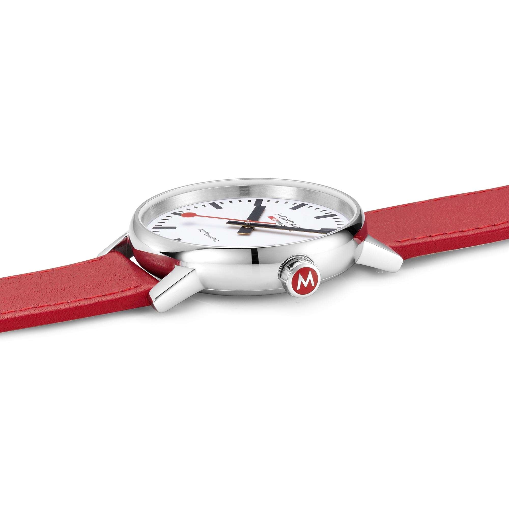Mondaine Evo2 Automatic White Dial Red Leather Strap Men's Watch MSE.40610.LC