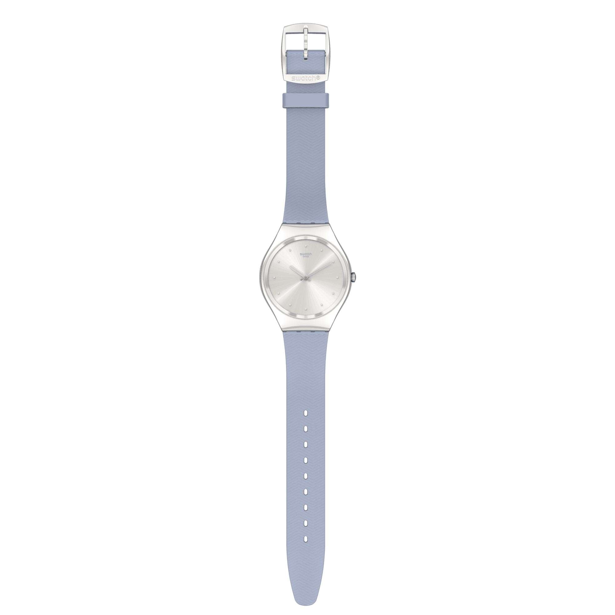 Swatch Skin Irony Blue Moire Quartz Silver Dial Blue Silicone Strap Ladies Watch SYXS134