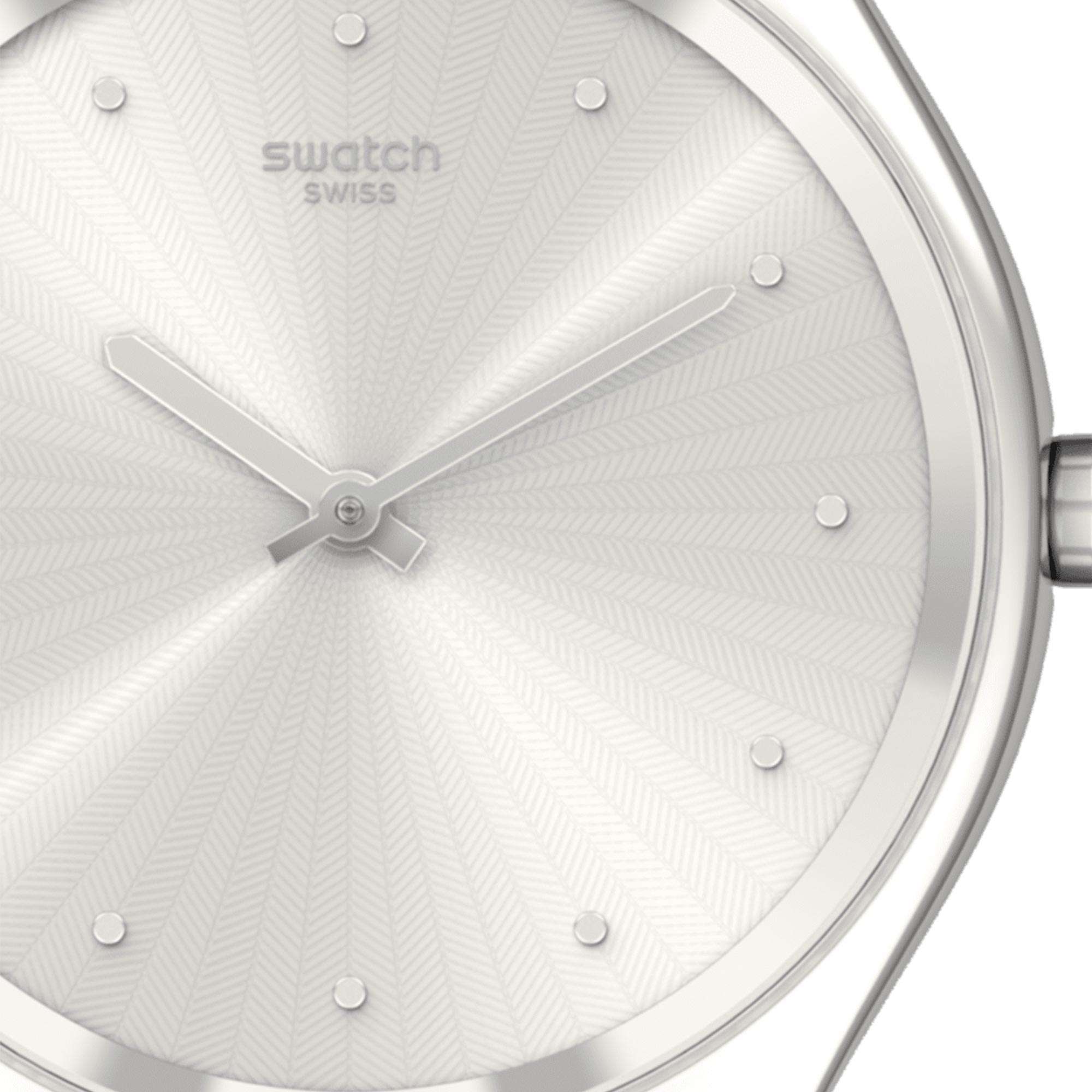 Swatch Skin Irony Blue Moire Quartz Silver Dial Blue Silicone Strap Ladies Watch SYXS134