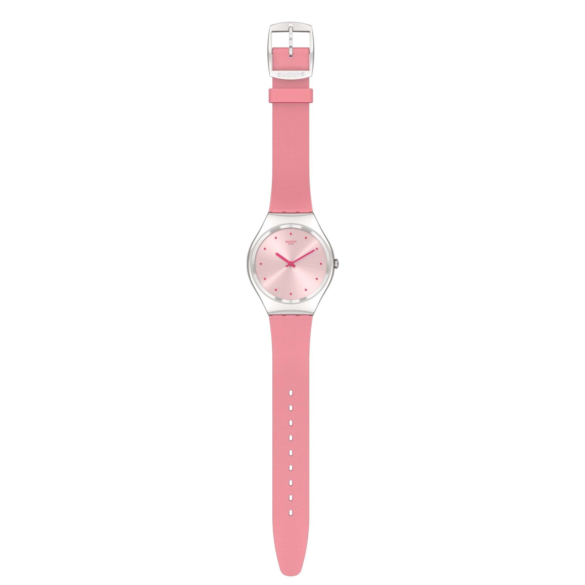 Swatch Skin Irony Rose Moire Quartz Pink Dial Pink Silicone Strap Ladies Watch SYXS135