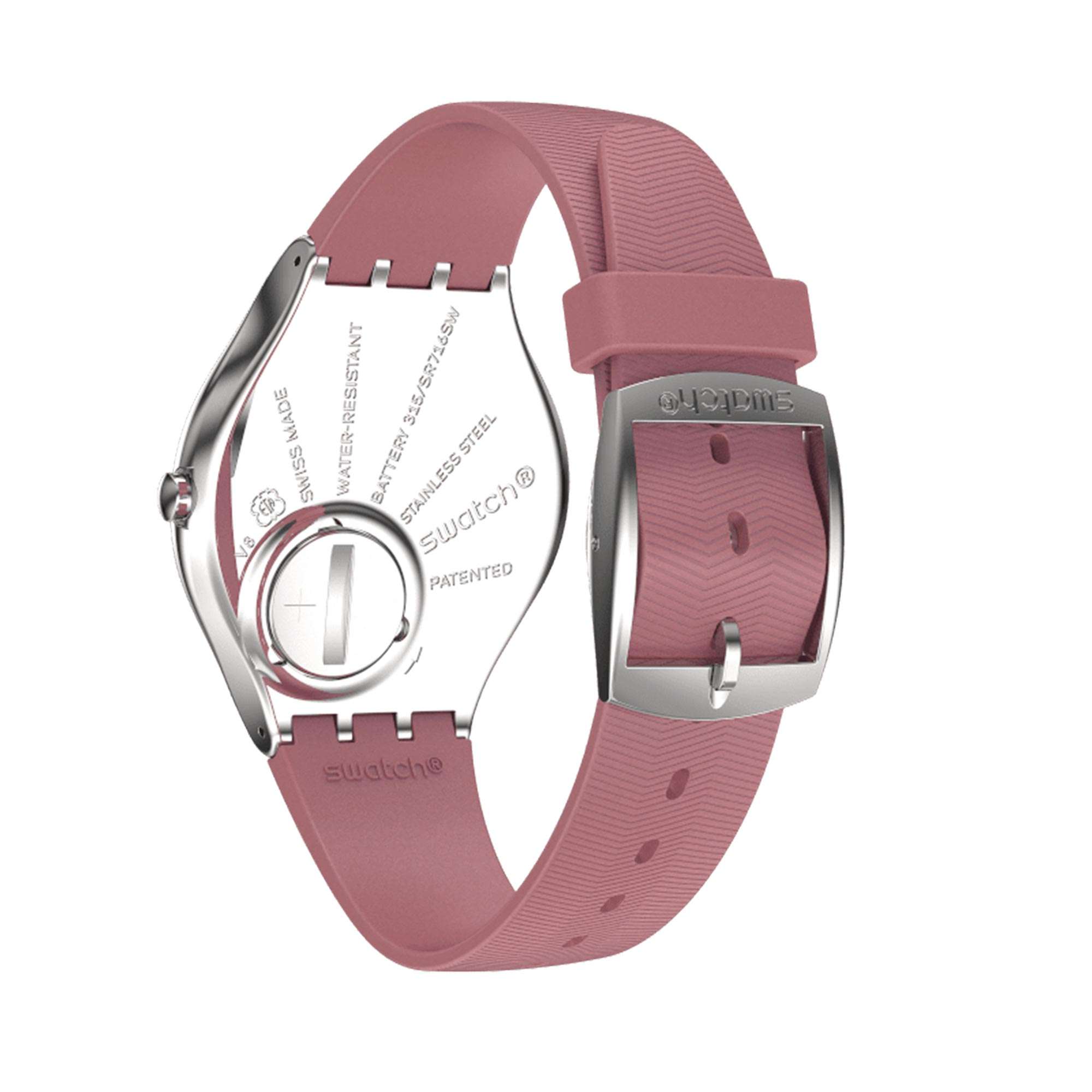 Swatch Skin Irony Rose Moire Quartz Pink Dial Pink Silicone Strap Ladies Watch SYXS135
