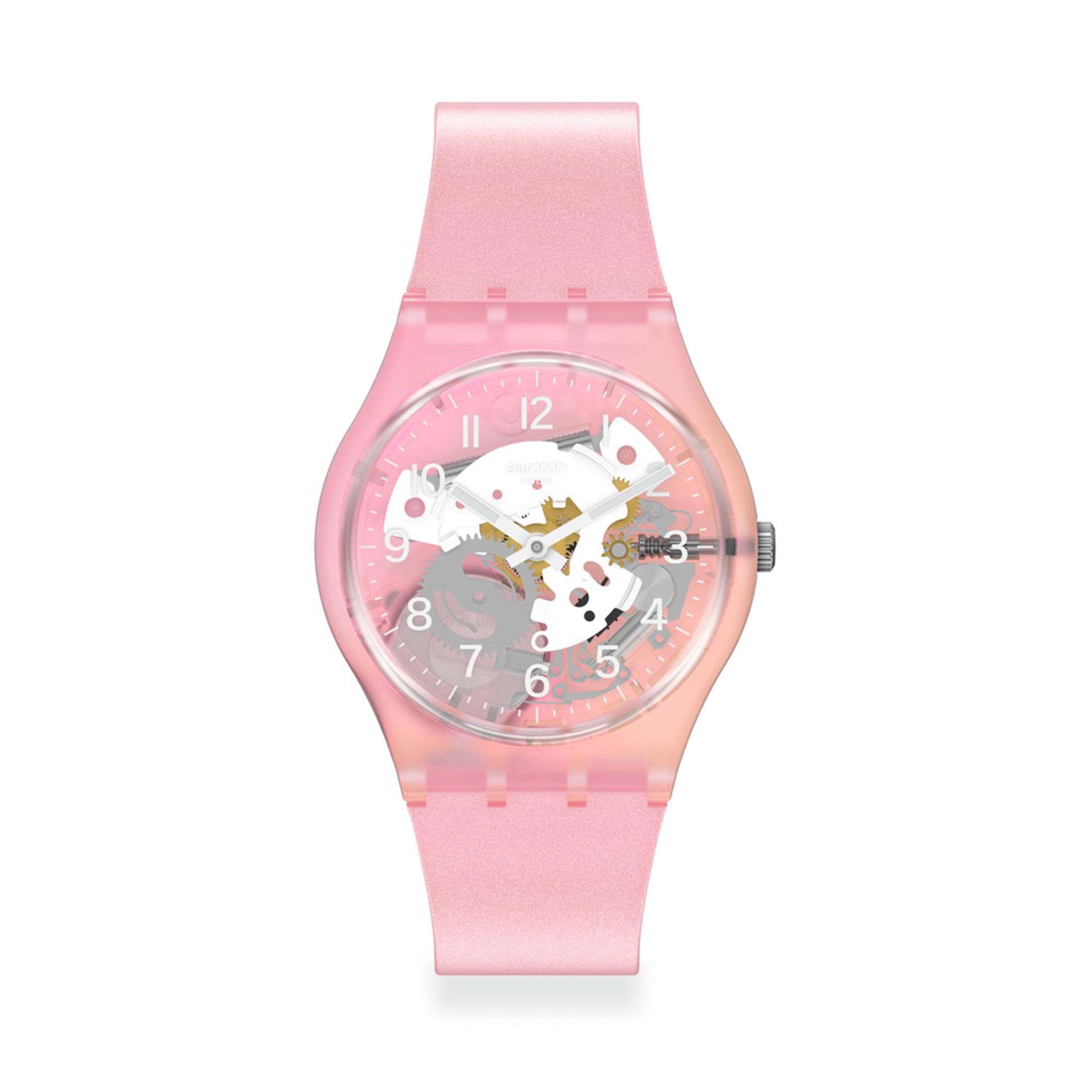 Swatch 'Skydawn' Quartz Pink Dial Pink Silicone Strap Unisex Watch GP173