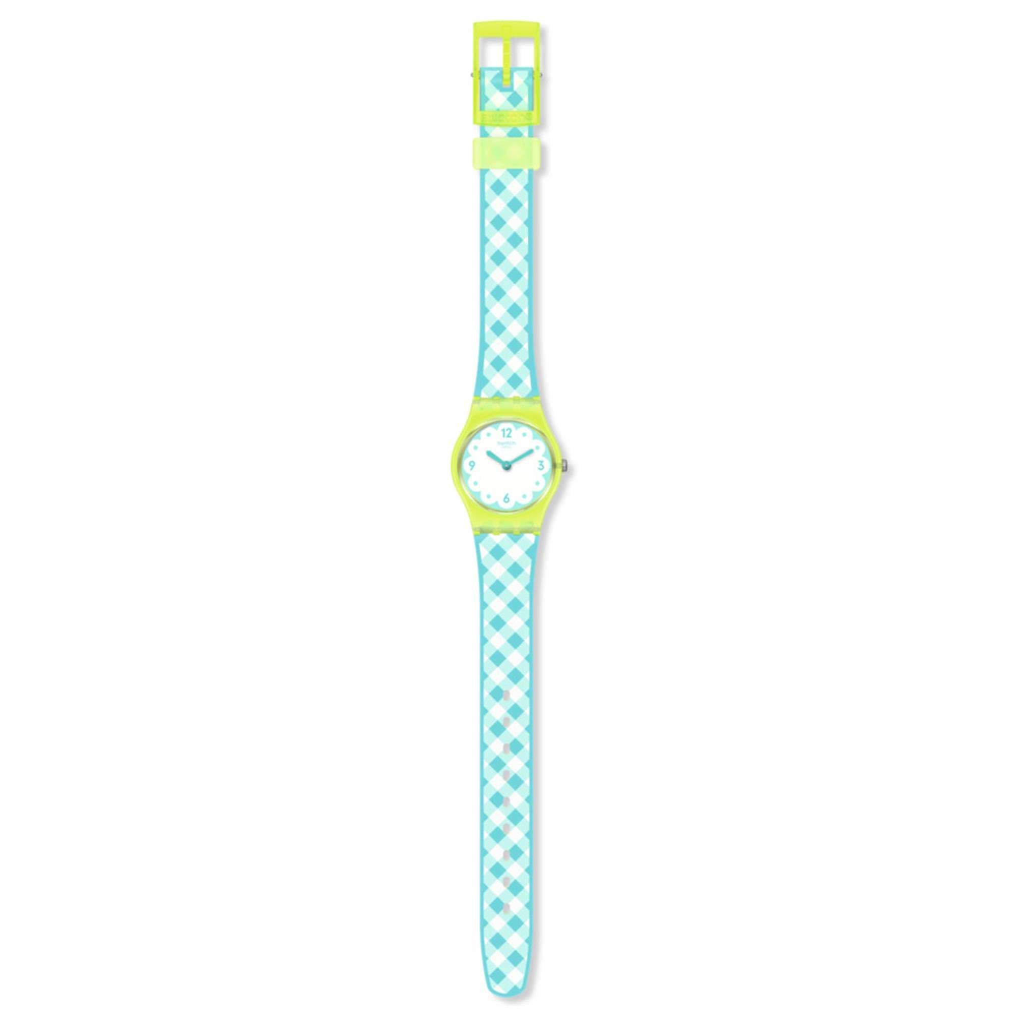 Swatch Picmika Quartz White Dial Blue White Strap Ladies Watch LJ112