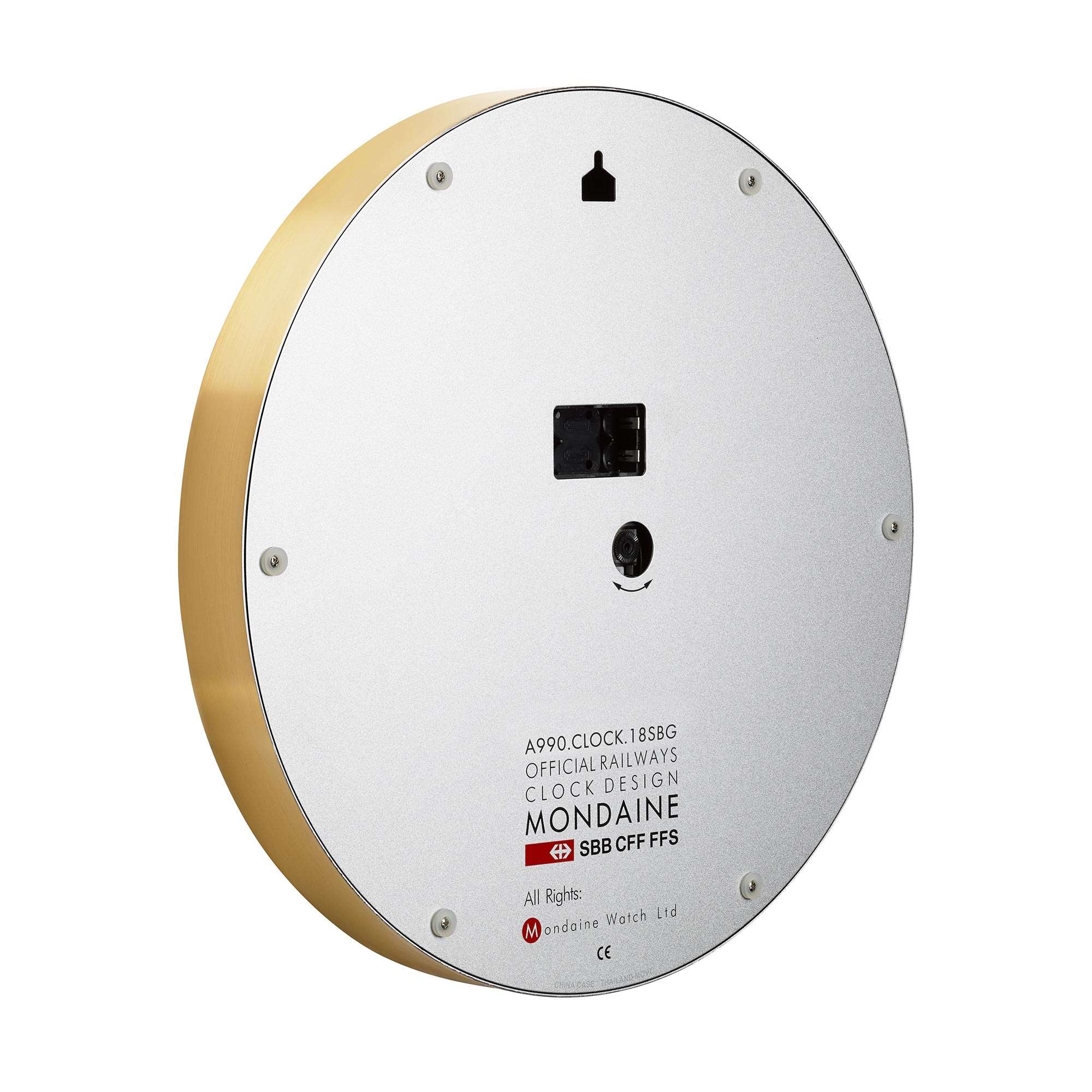 Mondaine Wall Clock White Dial Gold Case 25cm A990.CLOCK.18SBG