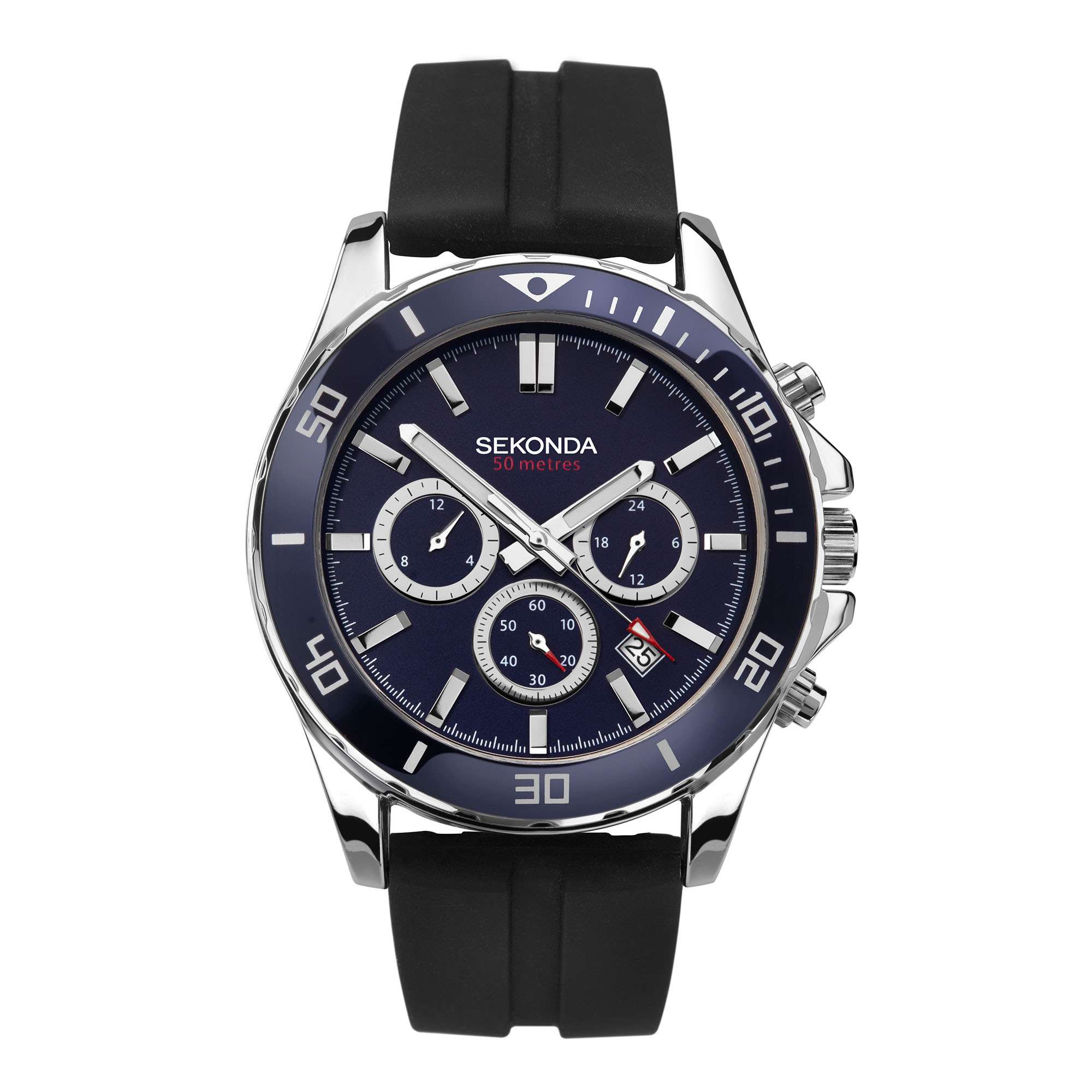 Sekonda Sports Quartz Blue Dial Black Rubber Strap Men's Watch 1709