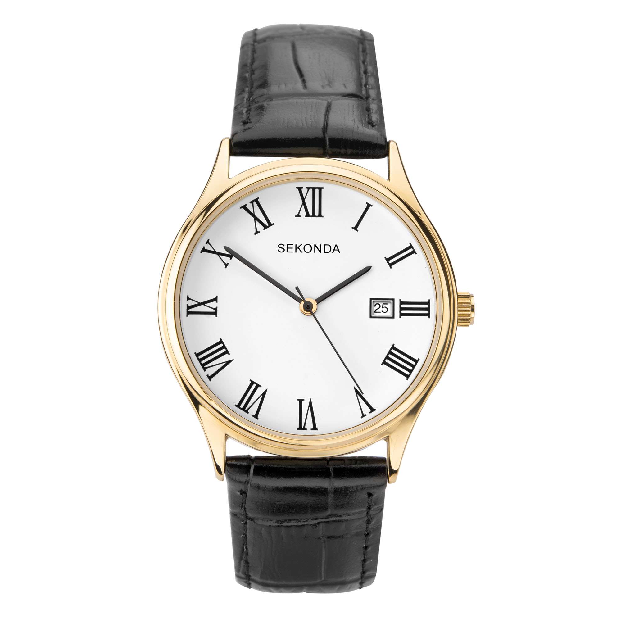 Sekonda Classic Quartz White Dial Black Leather Strap Men's Watch 1778