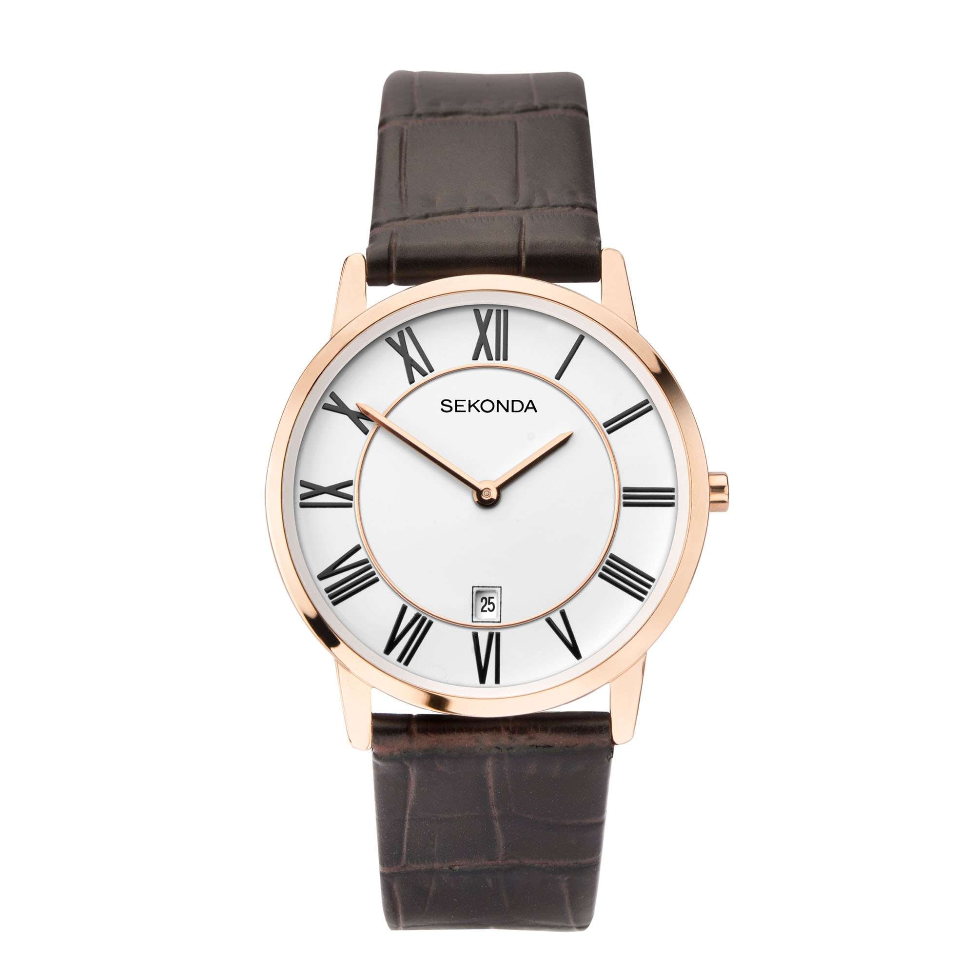 Sekonda Classic Quartz White Dial Brown Leather Strap Men's Watch 1780