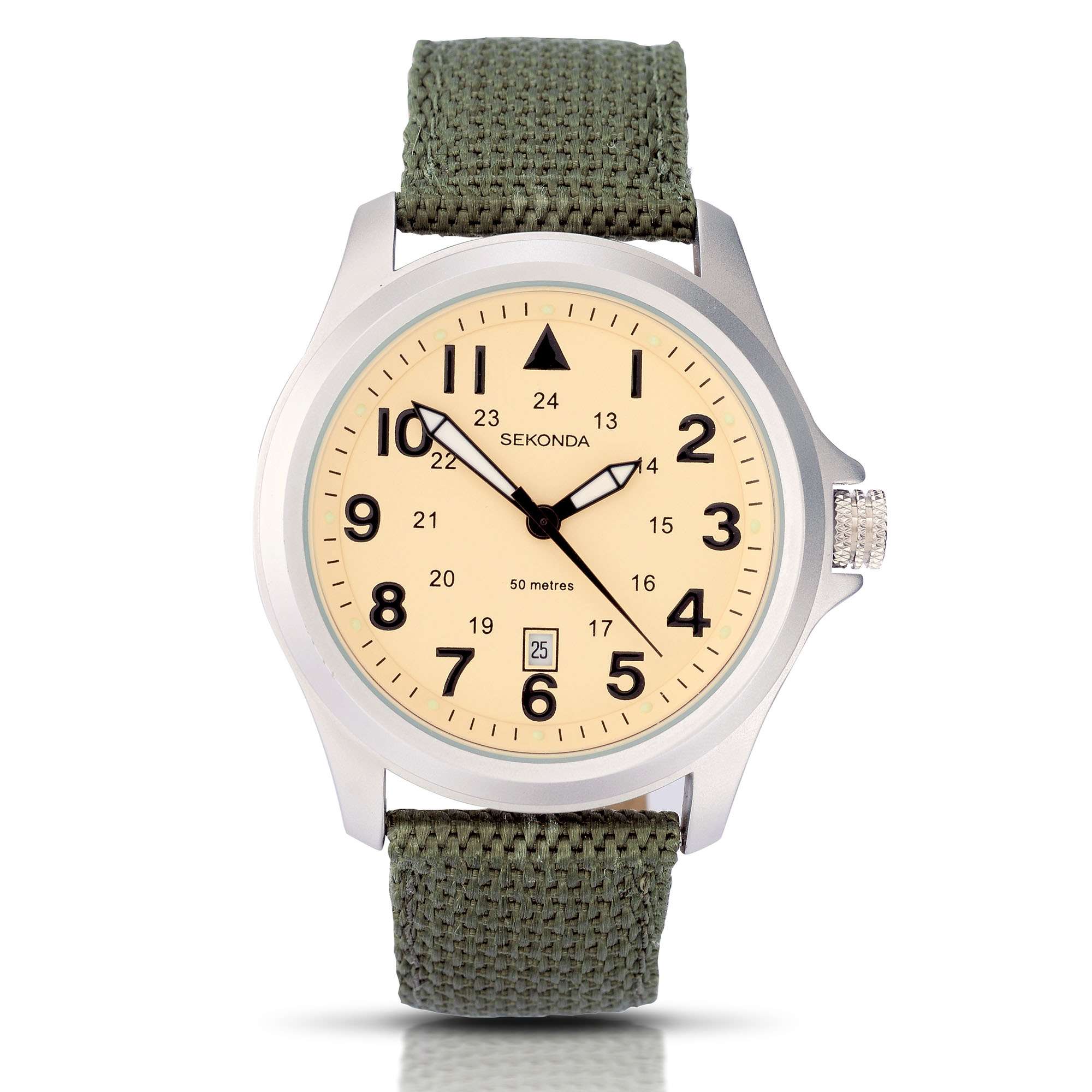 Sekonda Aviator Quartz Cream Dial Green Fabric Strap Men’s Watch 3341