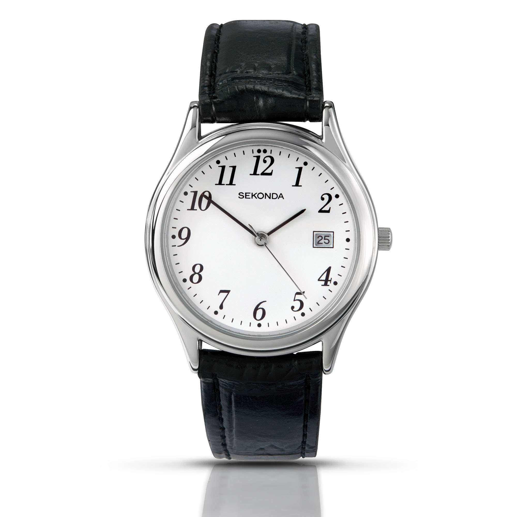 Sekonda Classic Quartz White Dial Black Leather Strap Men's Watch 3473