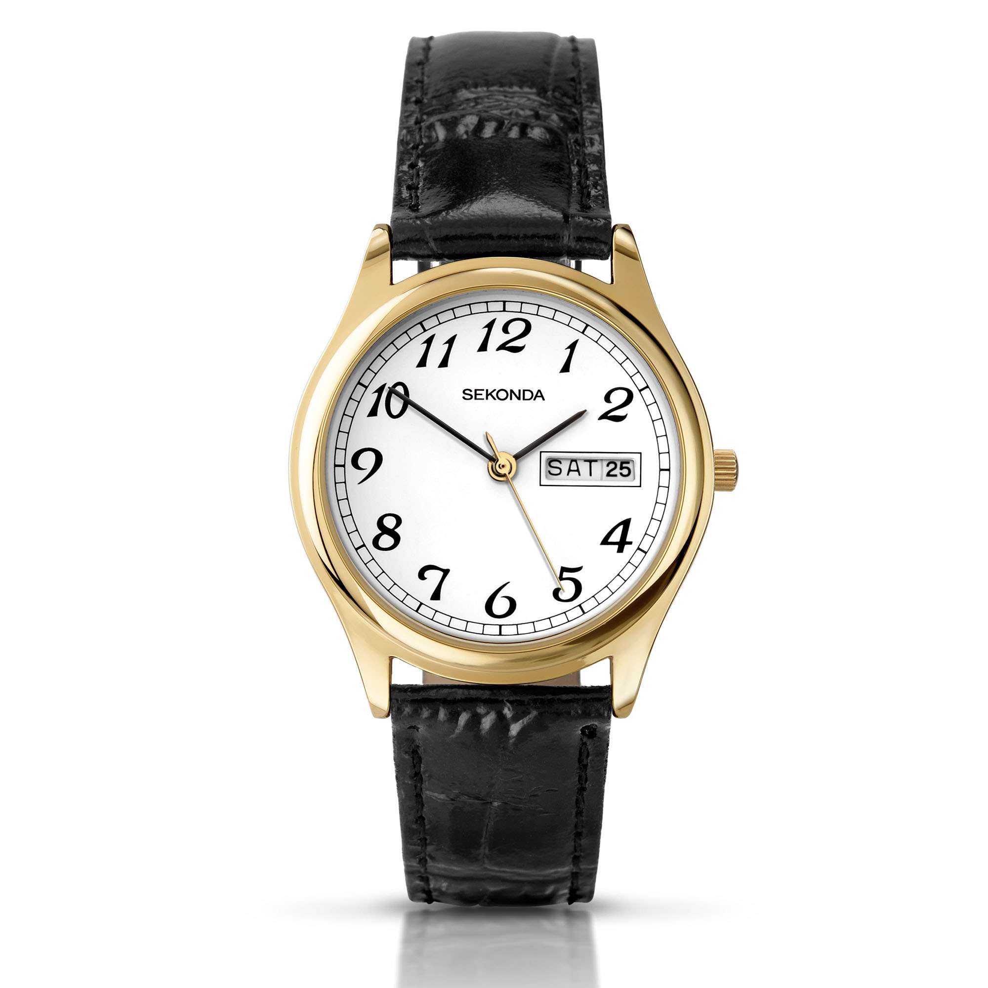 Sekonda Classic Quartz White Dial Black Leather Strap Men's Watch 3925
