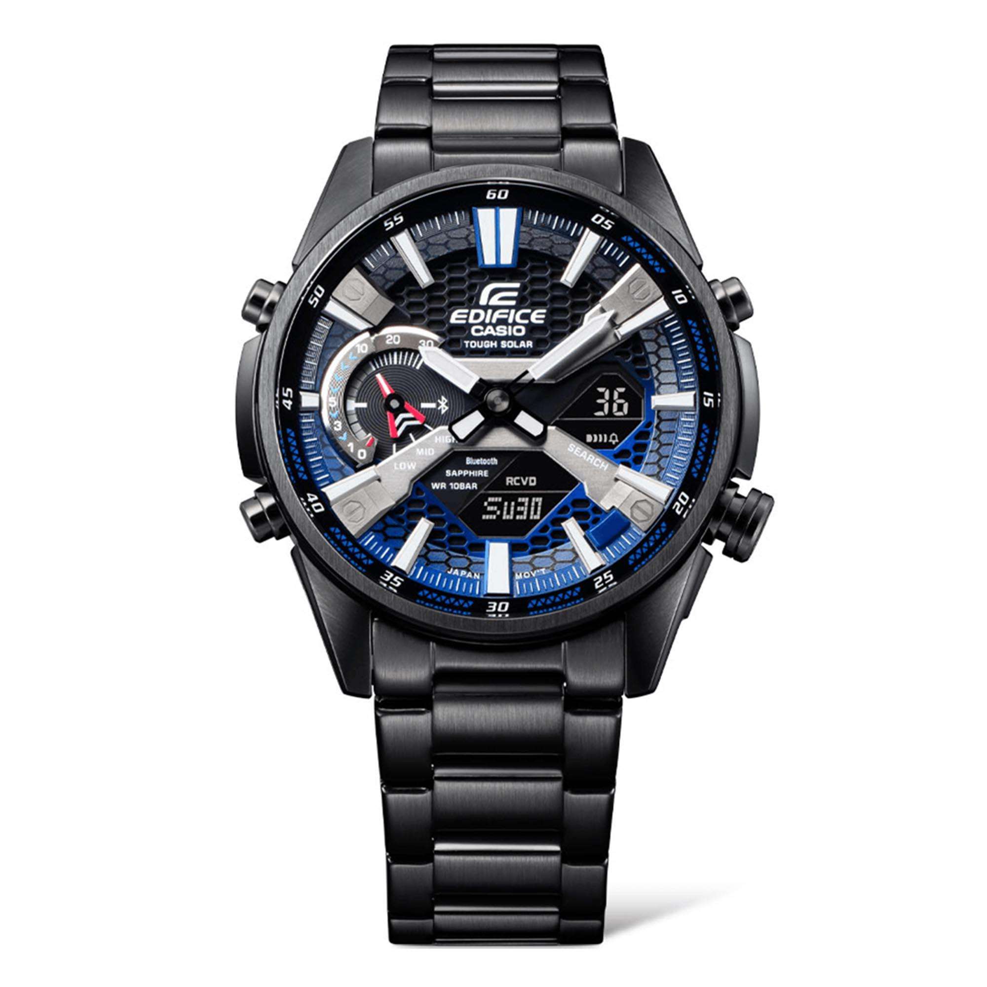 Casio Edifice Solar Quartz Black Dial Black PVD Stainless Steel Bracelet Mens Smartwatch ECD-S100DC-2AEF
