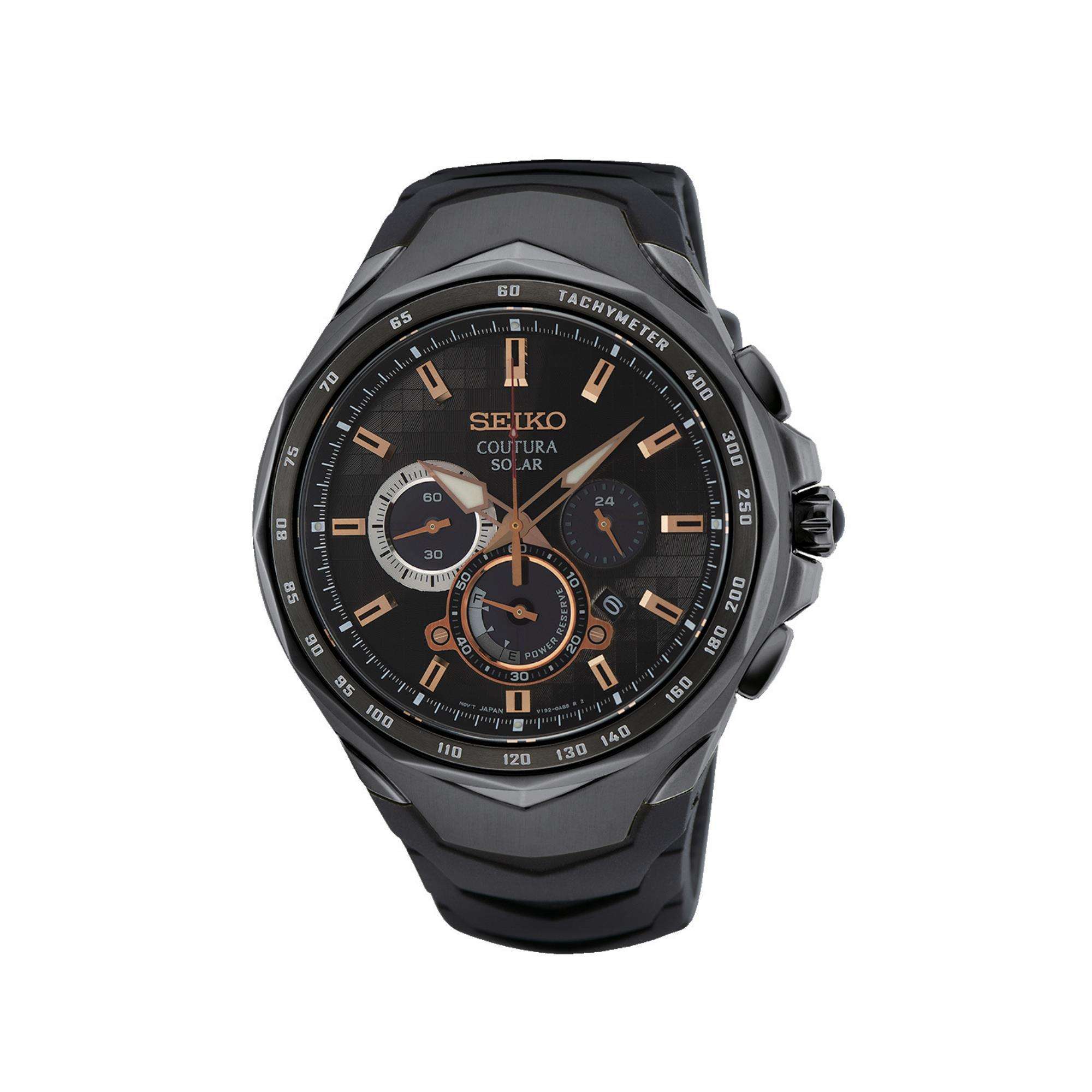 Seiko Coutura Solar Quartz Black Dial Black Silicone Strap Men's Watch SSC811P9
