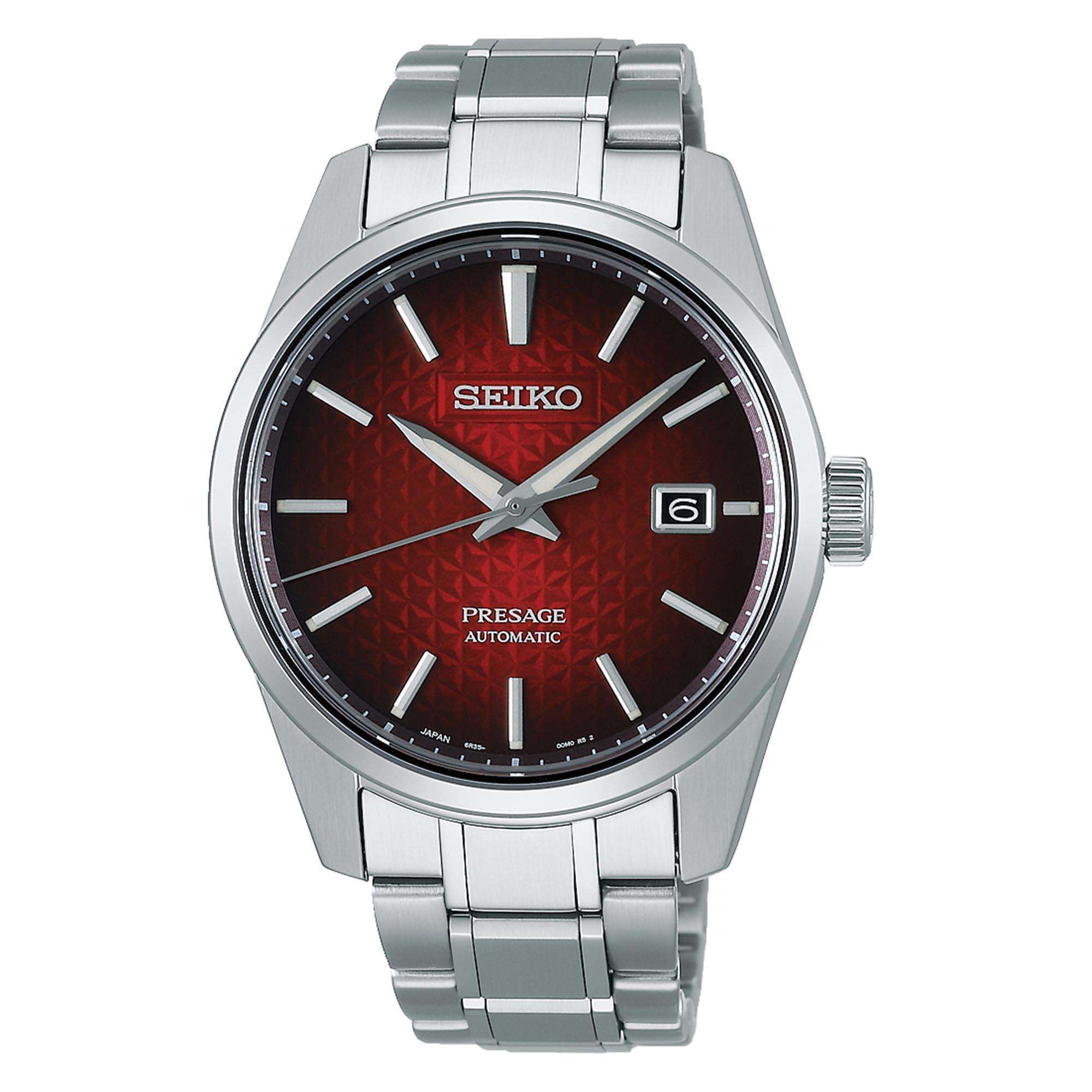 Seiko Presage Sharp Edge Series Automatic Red Dial Silver Stainless Steel Men's Watch SPB227J1