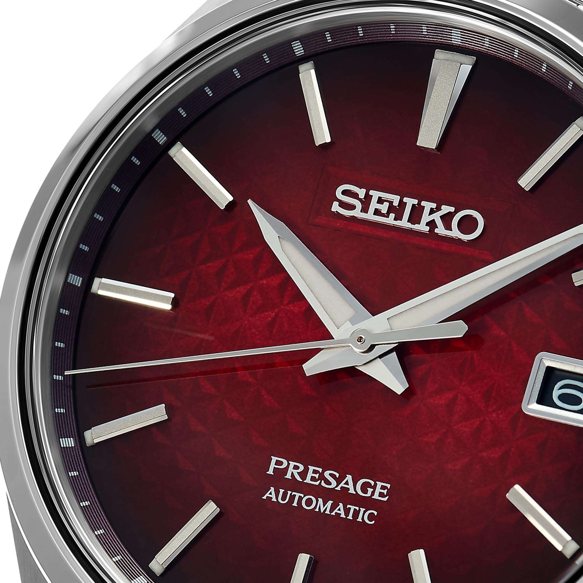 Seiko Presage Sharp Edge Series Automatic Red Dial Silver Stainless Steel Men's Watch SPB227J1