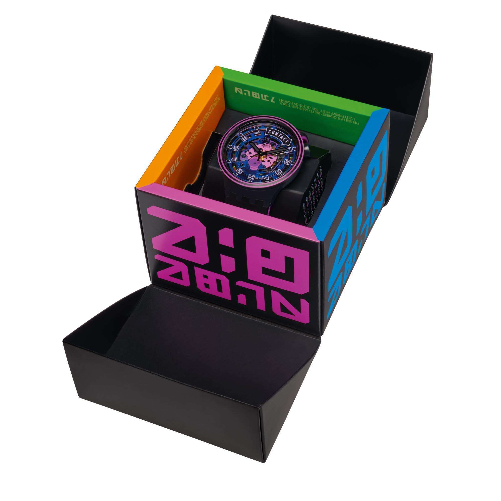 Swatch Big Bold Touchdown! Transparent Dial Black Silicone Strap Watch SB01B126