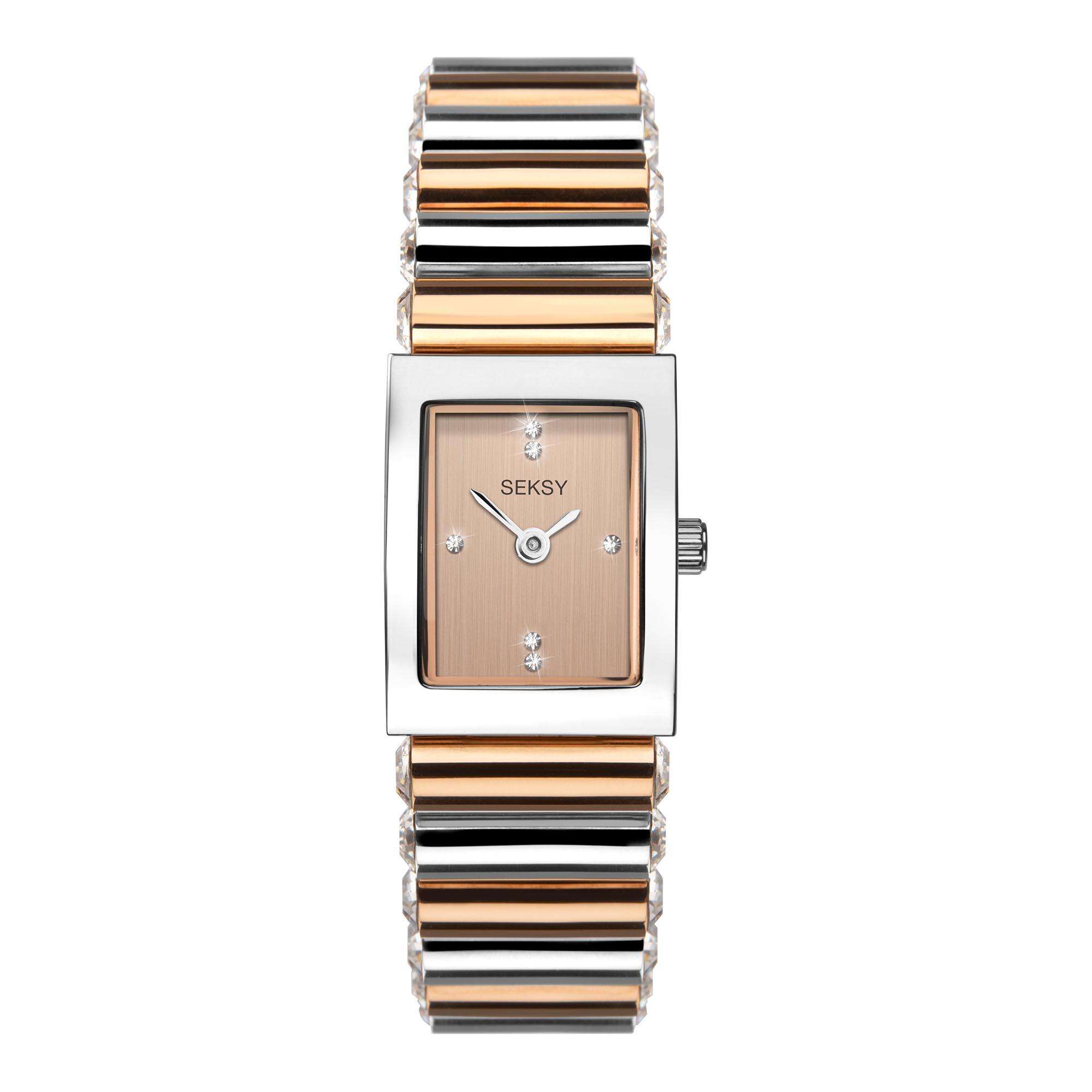 Seksy Edge Quartz Rose Gold Dial Two Tone Stainless Steel Bracelet Ladies Watch 2867