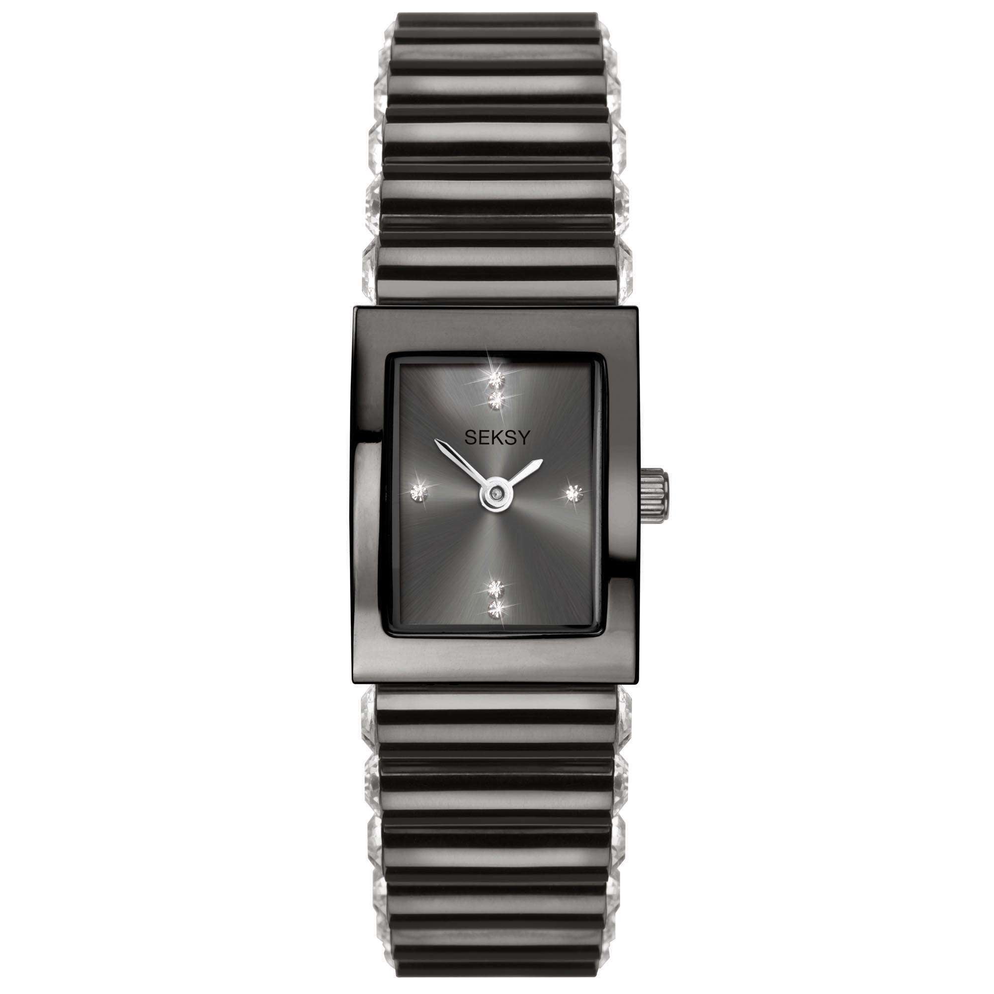 Seksy Edge Quartz Black Dial Black Stainless Steel Bracelet Ladies Watch 2948