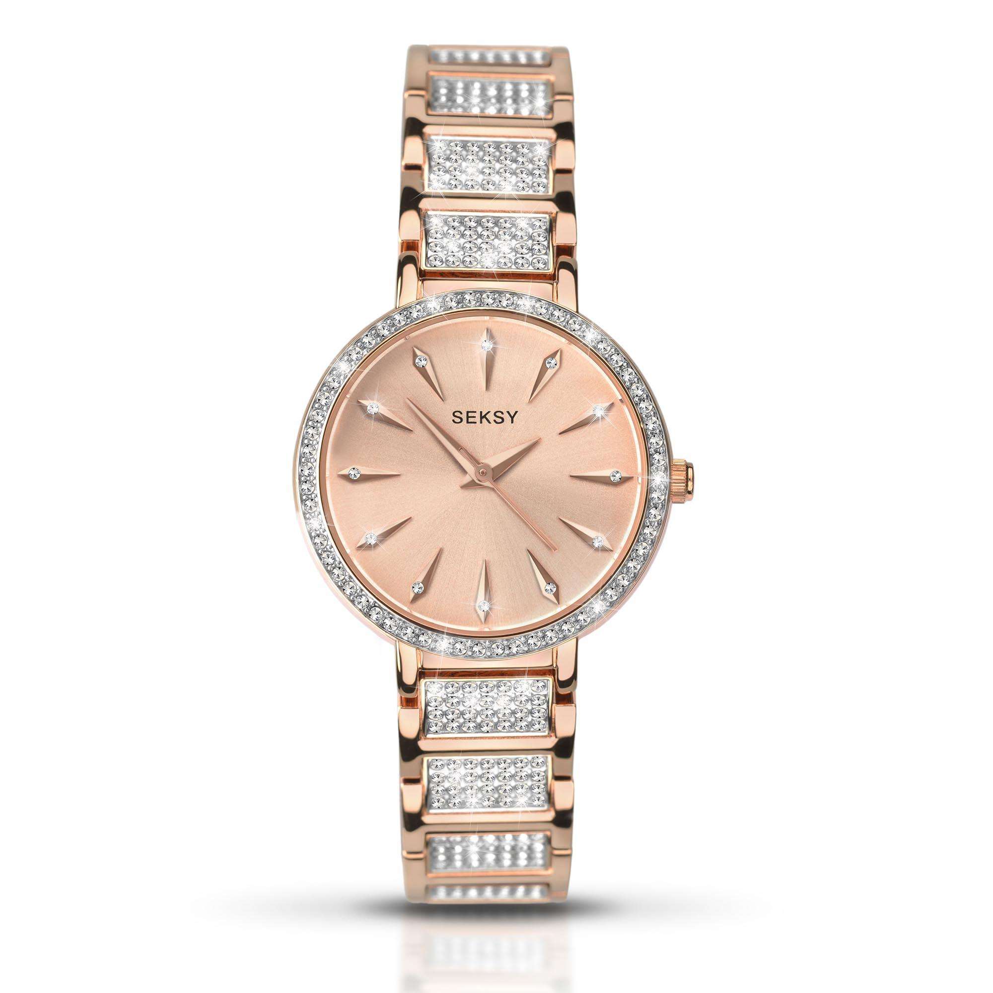 Seksy Classic Quartz Rose Gold Dial Rose Gold PVD Brass Bracelet Ladies Watch 2372