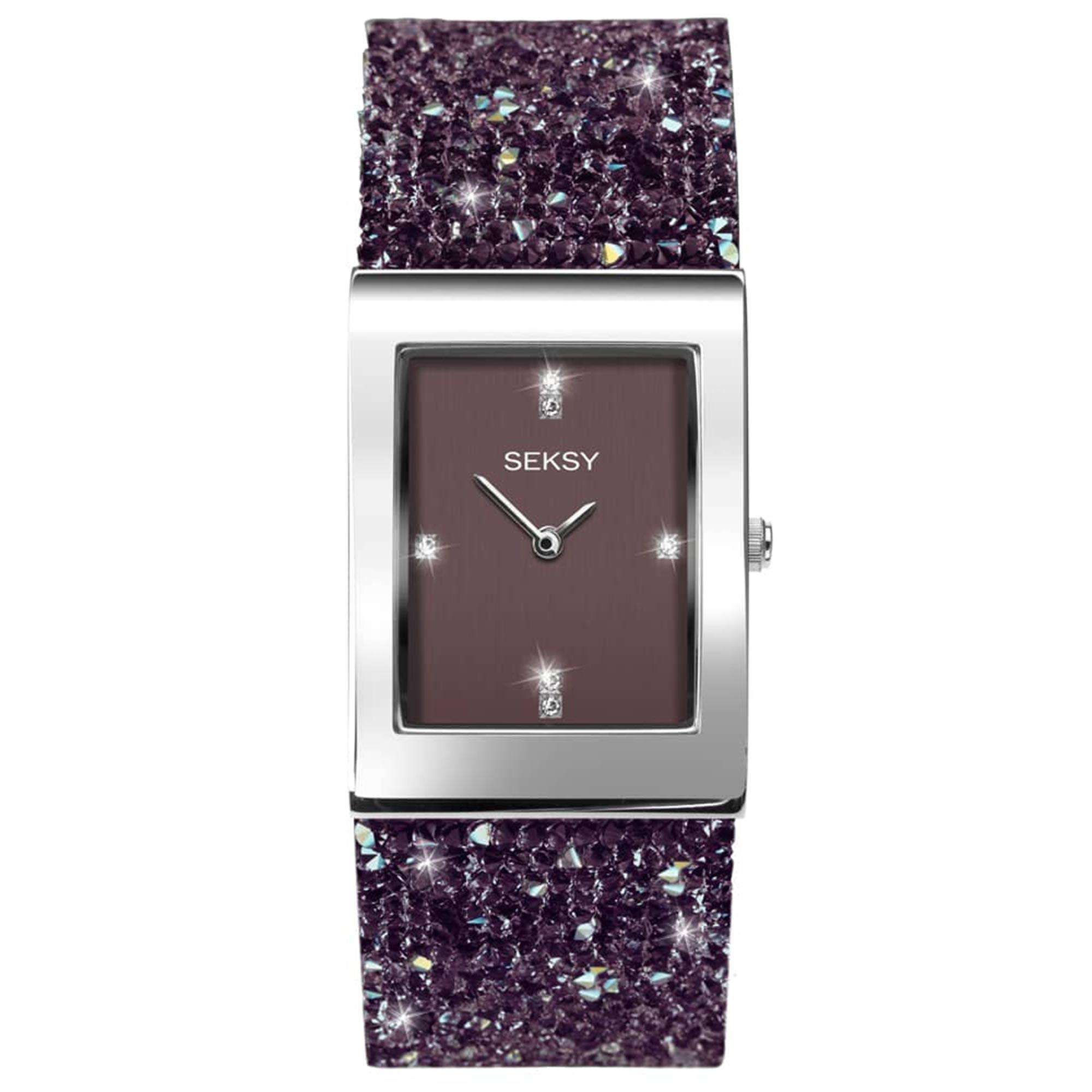 Seksy Dress Quartz Purple Dial Stainless Steel Bracelet Ladies Watch 2857