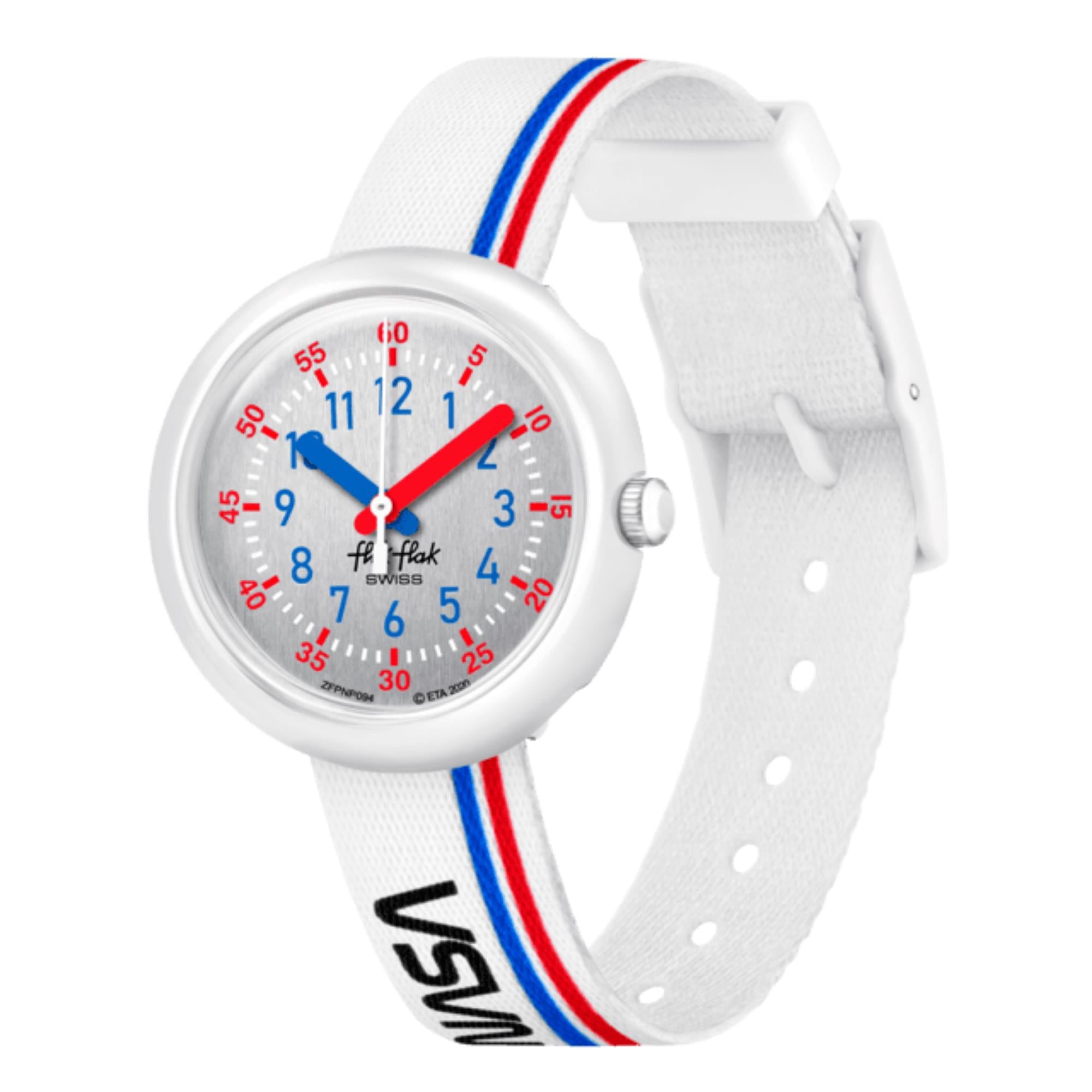 Flik Flak 3-2-1 Liftoff! Quartz Silver Dial White Recycled PET Strap Children's Watch FPNP094