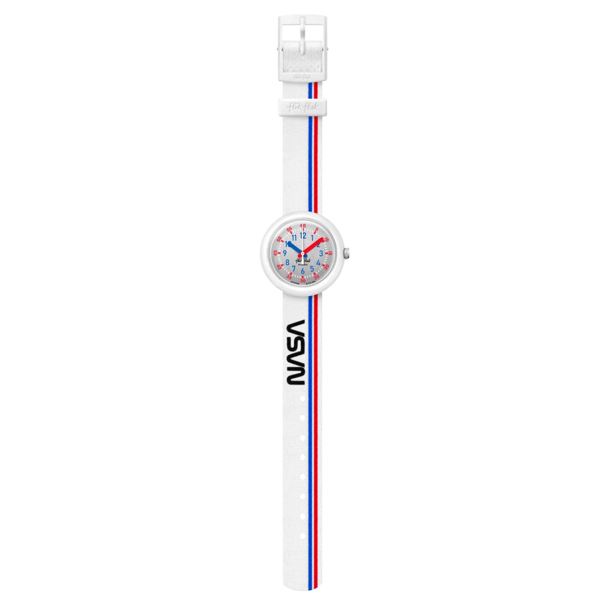 Flik Flak 3-2-1 Liftoff! Quartz Silver Dial White Recycled PET Strap Children's Watch FPNP094