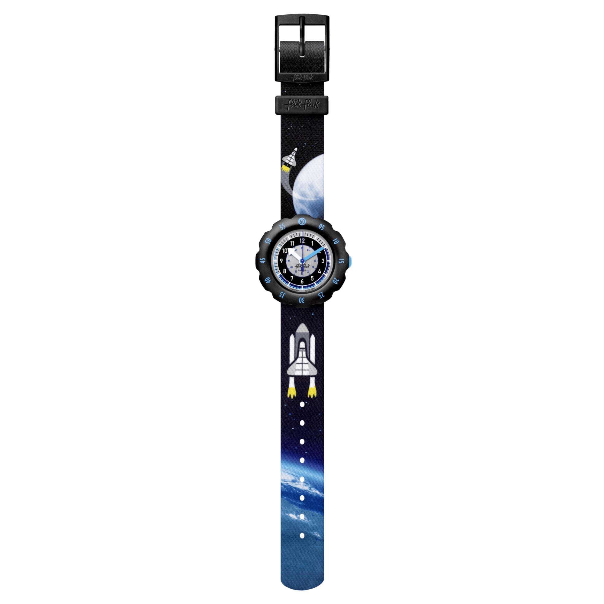 Flik Flak Moon and Back Two Tone Dial Black Textile Strap Children’s Watch FPSP057