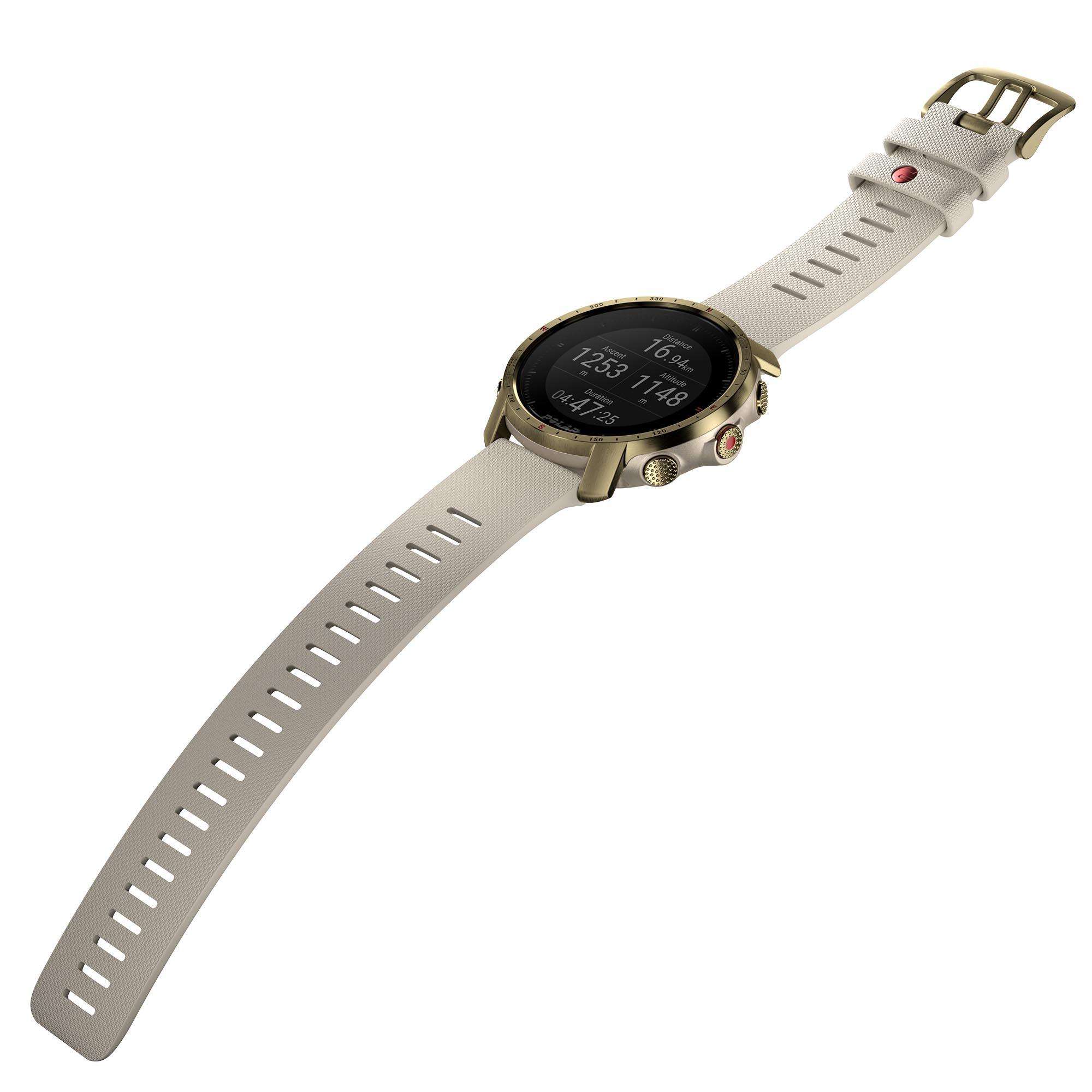 Polar Grit X Pro Arctic Gold Quartz Black Dial Cream Brown Synthetic Rubber Strap Unisex Watch 90085776
