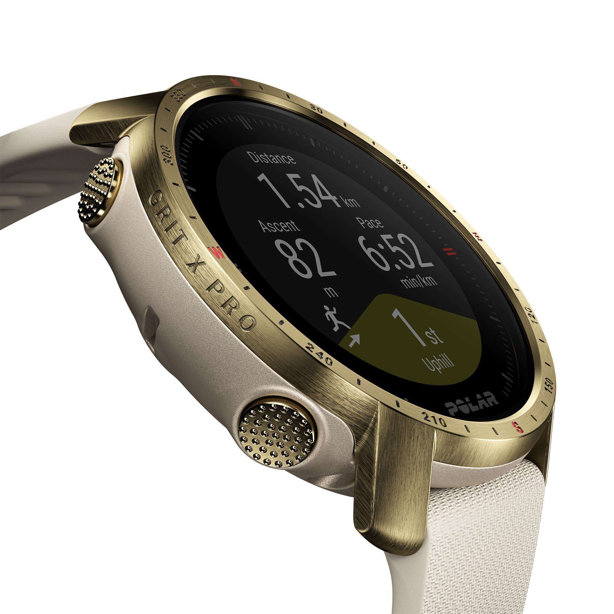 Polar Grit X Pro Arctic Gold Quartz Black Dial Cream Brown Synthetic Rubber Strap Unisex Watch 90085776