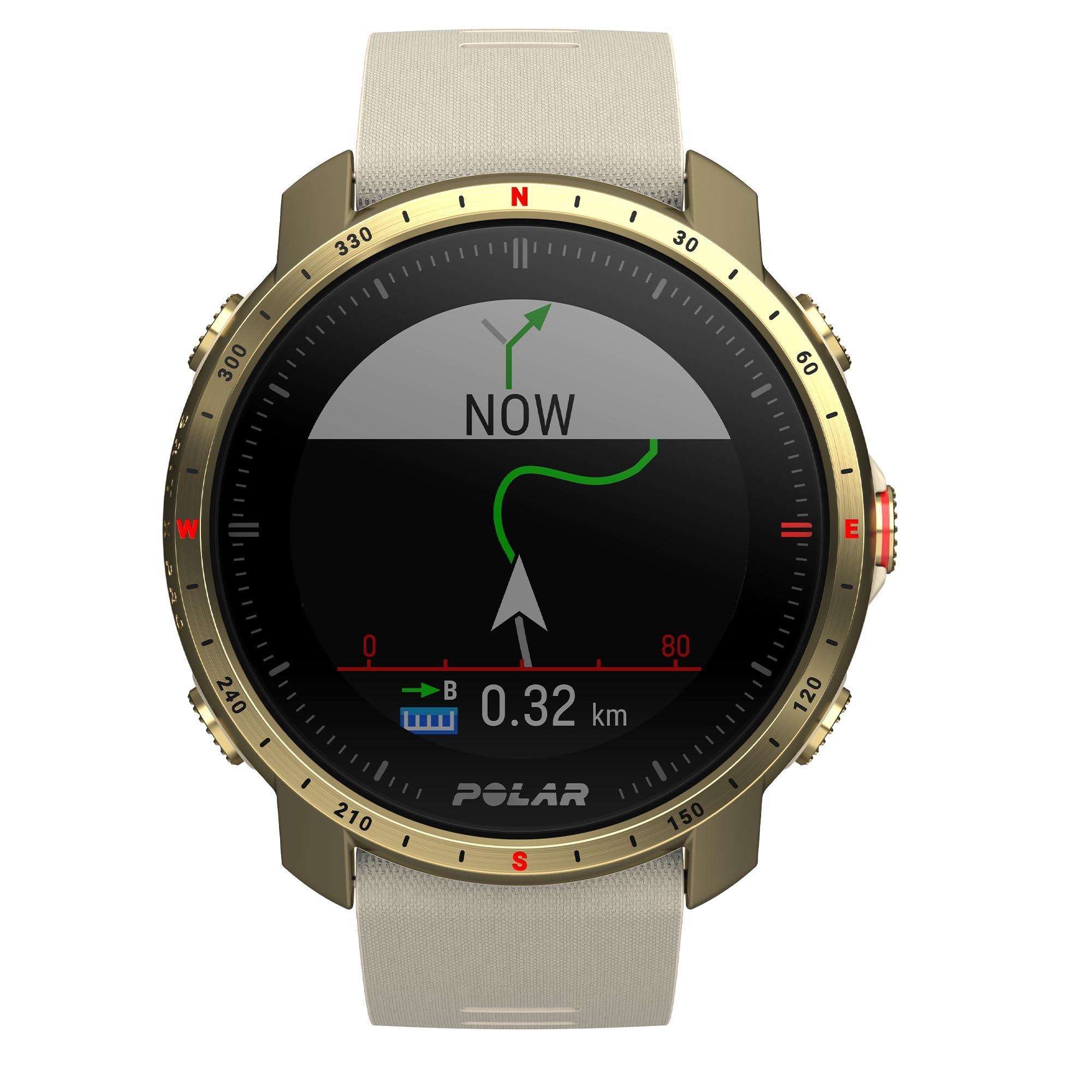 Polar Grit X Pro Arctic Gold Quartz Black Dial Cream Brown Synthetic Rubber Strap Unisex Watch 90085776