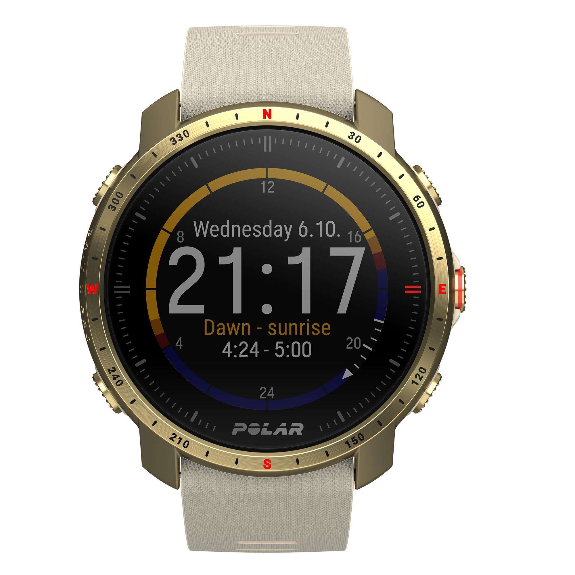 Polar Grit X Pro Arctic Gold Quartz Black Dial Cream Brown Synthetic Rubber Strap Unisex Watch 90085776