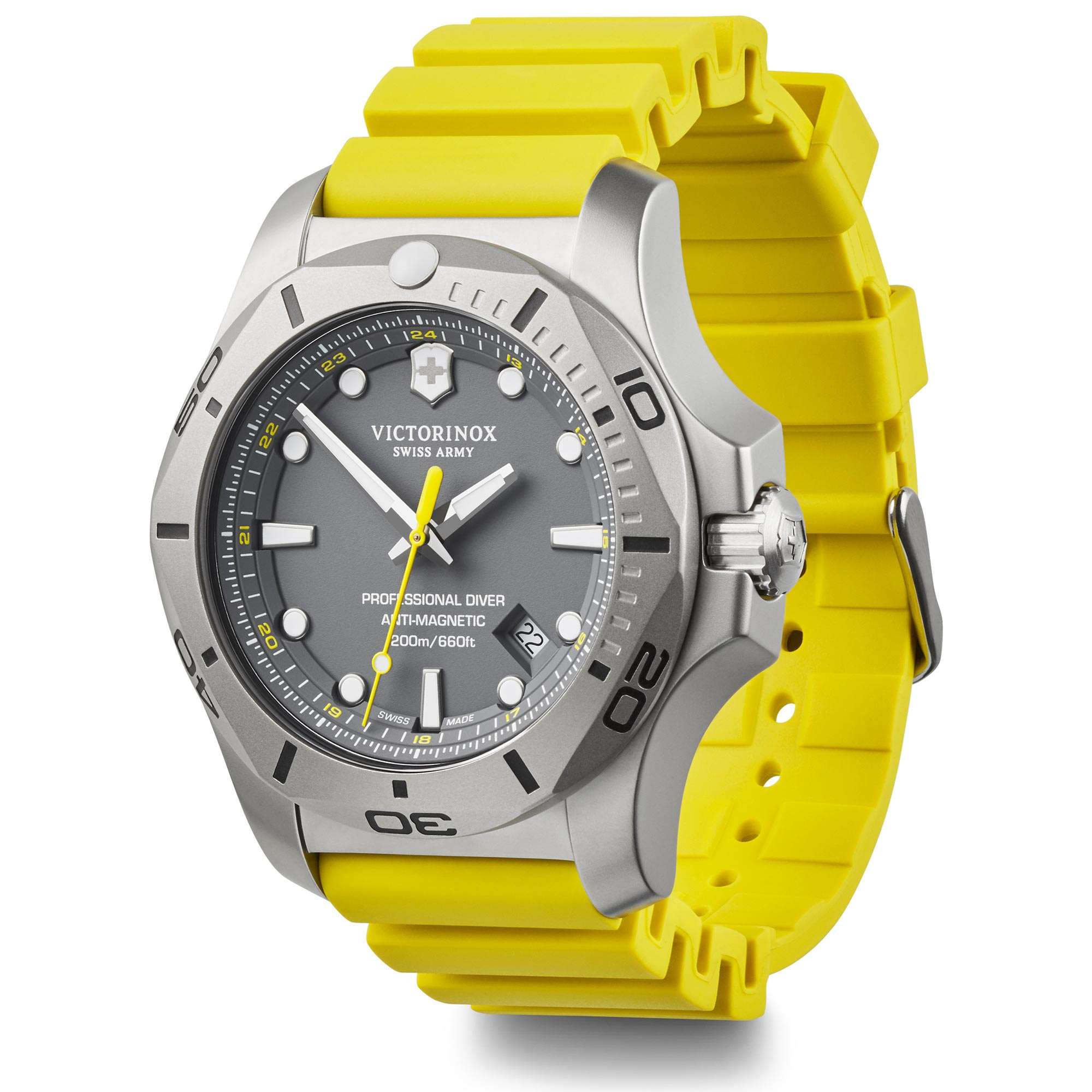 Victorinox I.N.O.X Professional Diver Yellow Rubber Strap Grey Dial Men's Watch 241844