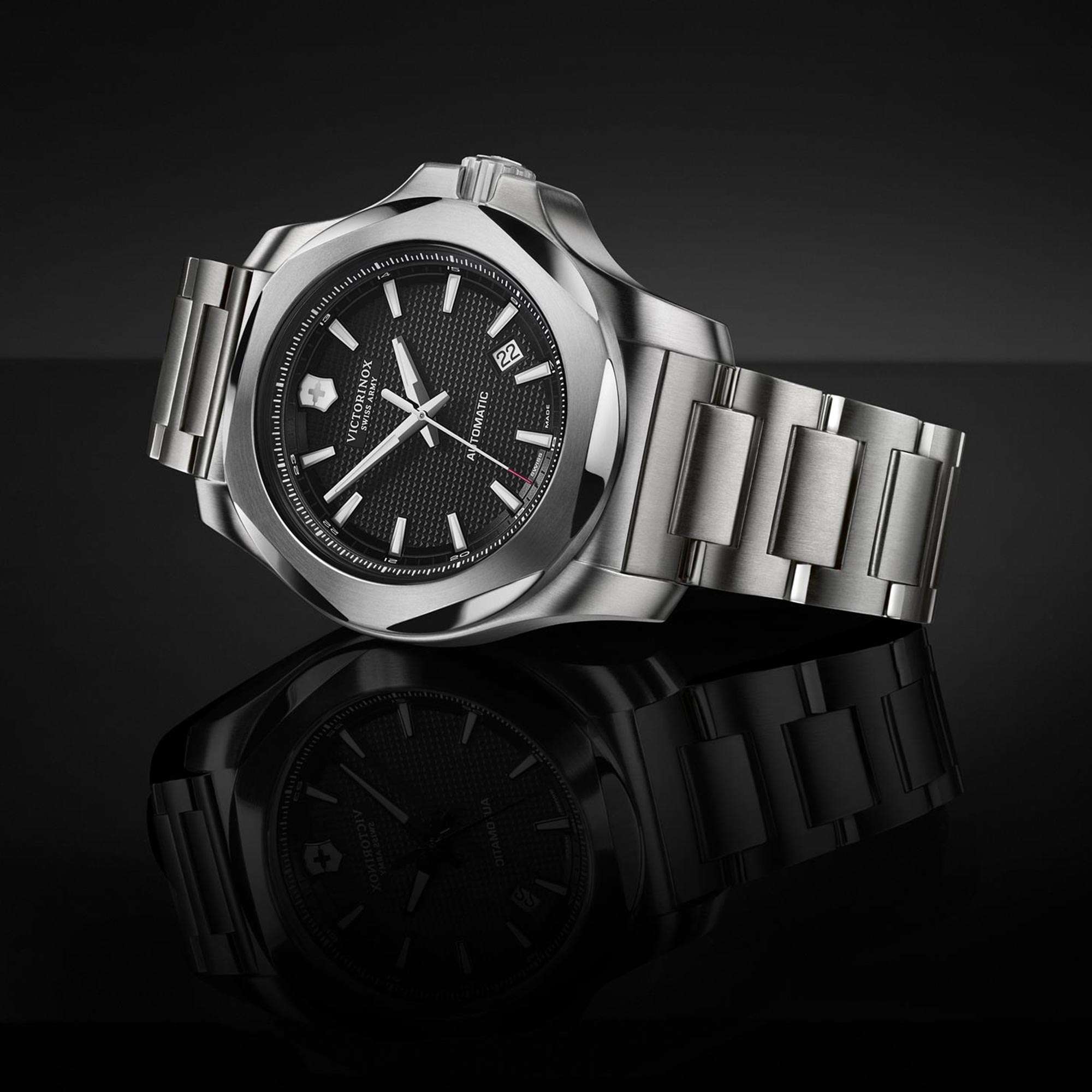 Victorinox I.N.O.X Mechanical Automatic Black Guilloche Dial Men's Watch 241837