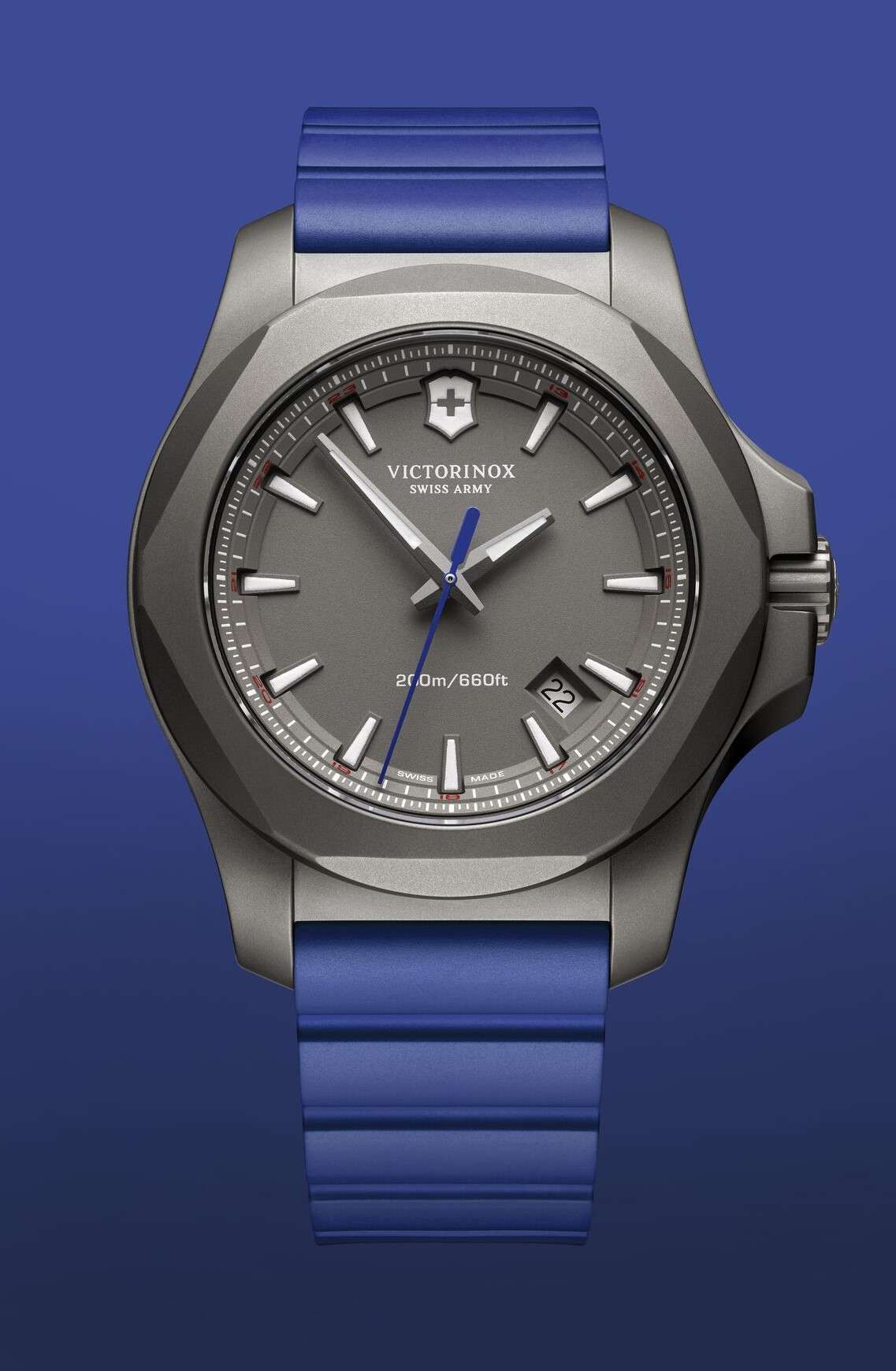 Victorinox Swiss Army I.N.O.X Blue Rubber Grey Titanium Quartz Men's Watch 241759