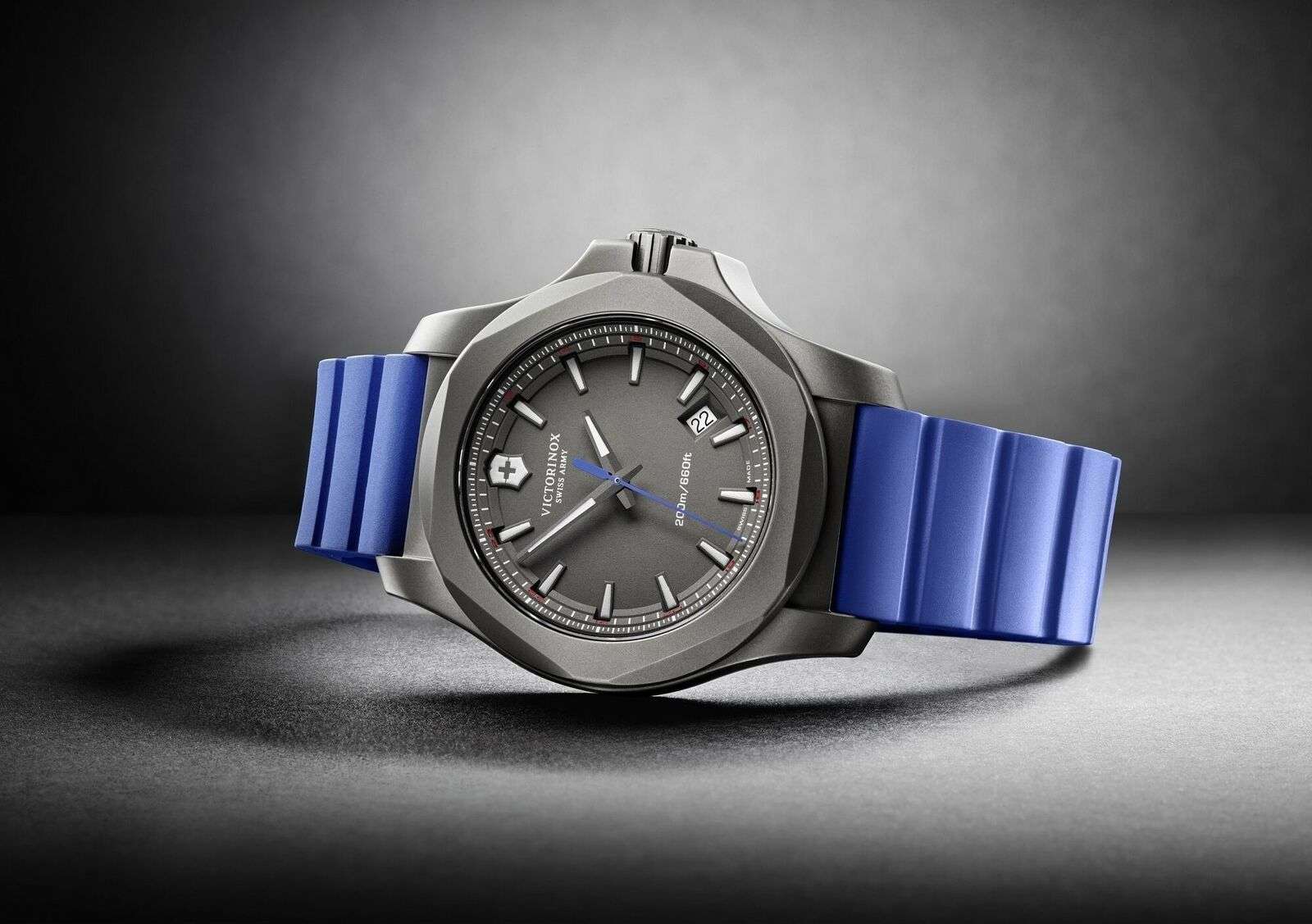 Victorinox Swiss Army I.N.O.X Blue Rubber Grey Titanium Quartz Men's Watch 241759