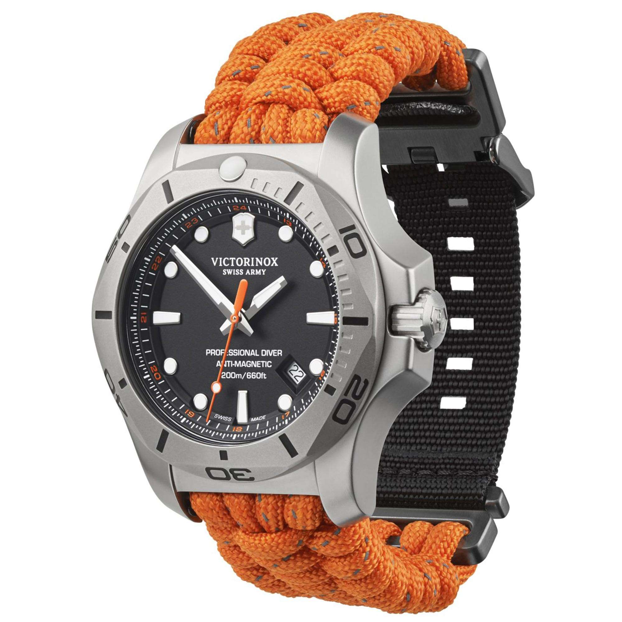 Victorinox Swiss Army I.N.O.X Professional Diver Black Dial Orange Textile Strap Men's Watch 241845