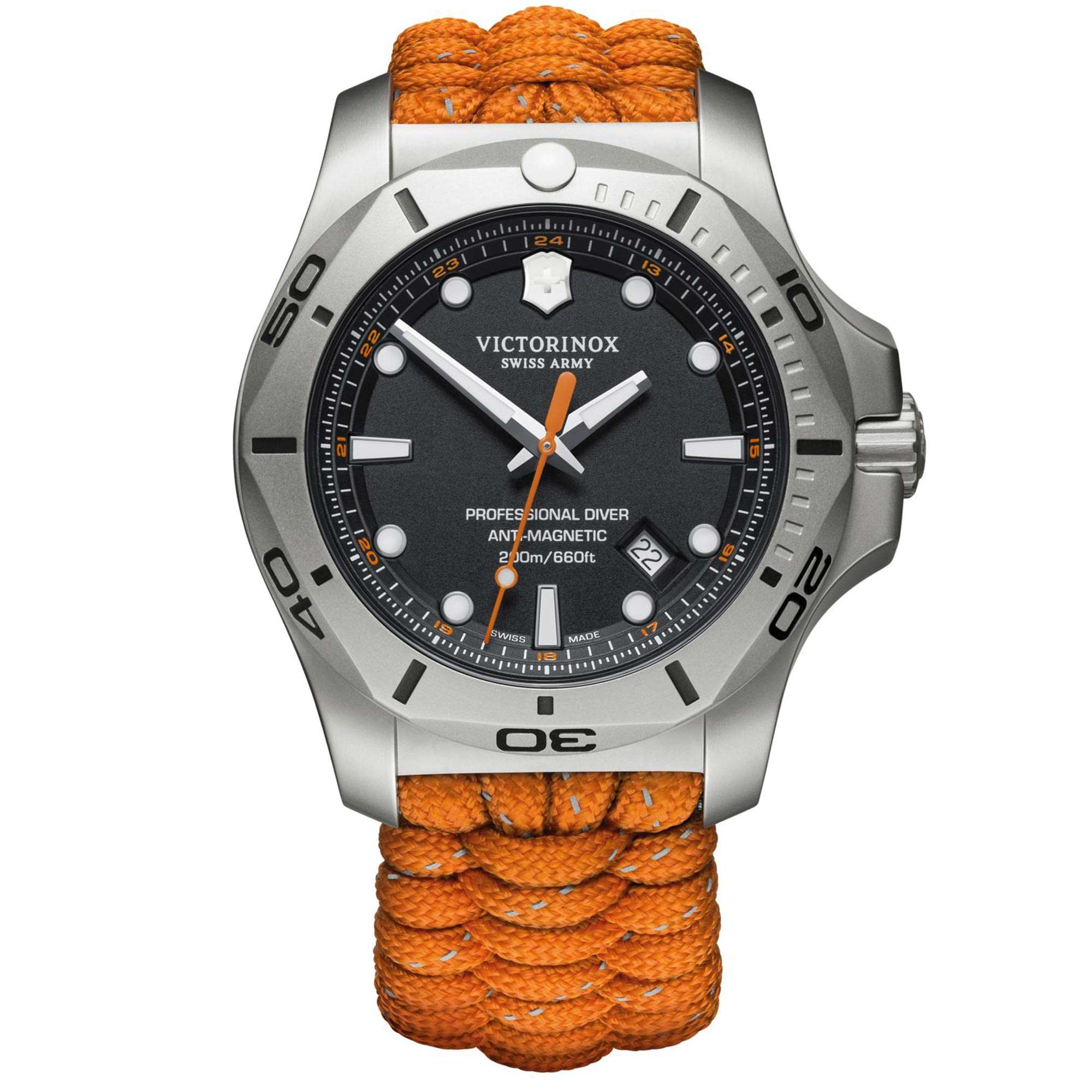 Victorinox Swiss Army I.N.O.X Professional Diver Black Dial Orange Textile Strap Men's Watch 241845