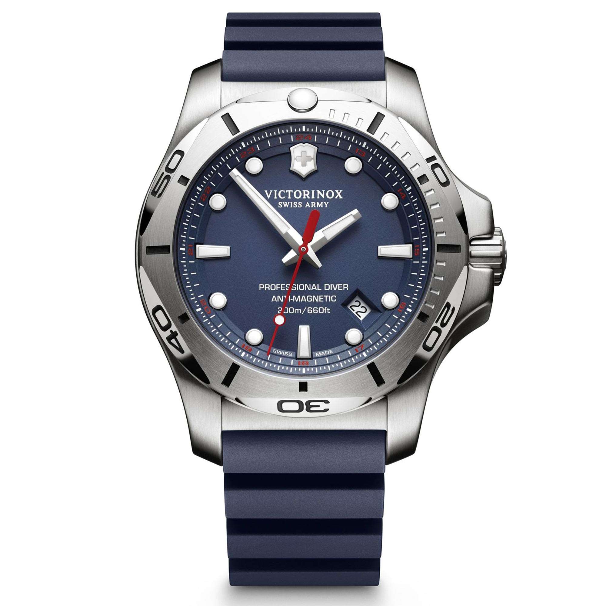 Victorinox Swiss Army I.N.O.X Professional Diver Blue Dial Blue Rubber Bracelet Men's Watch 241734