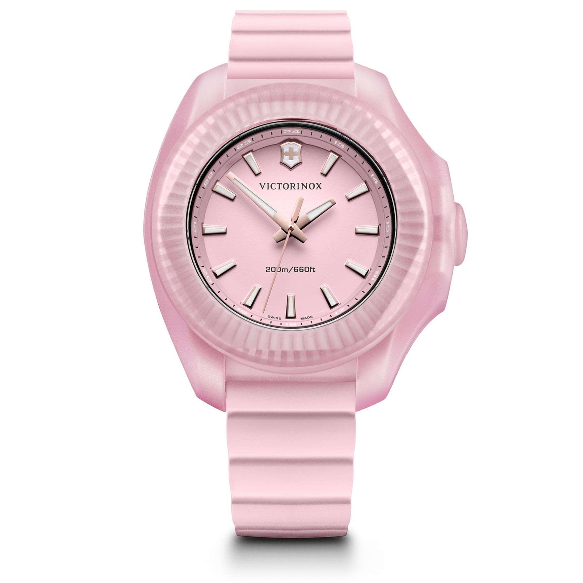 Victorinox Swiss Army I.N.O.X V Pink Dial Pink Rubber Bracelet Men's Watch 241807