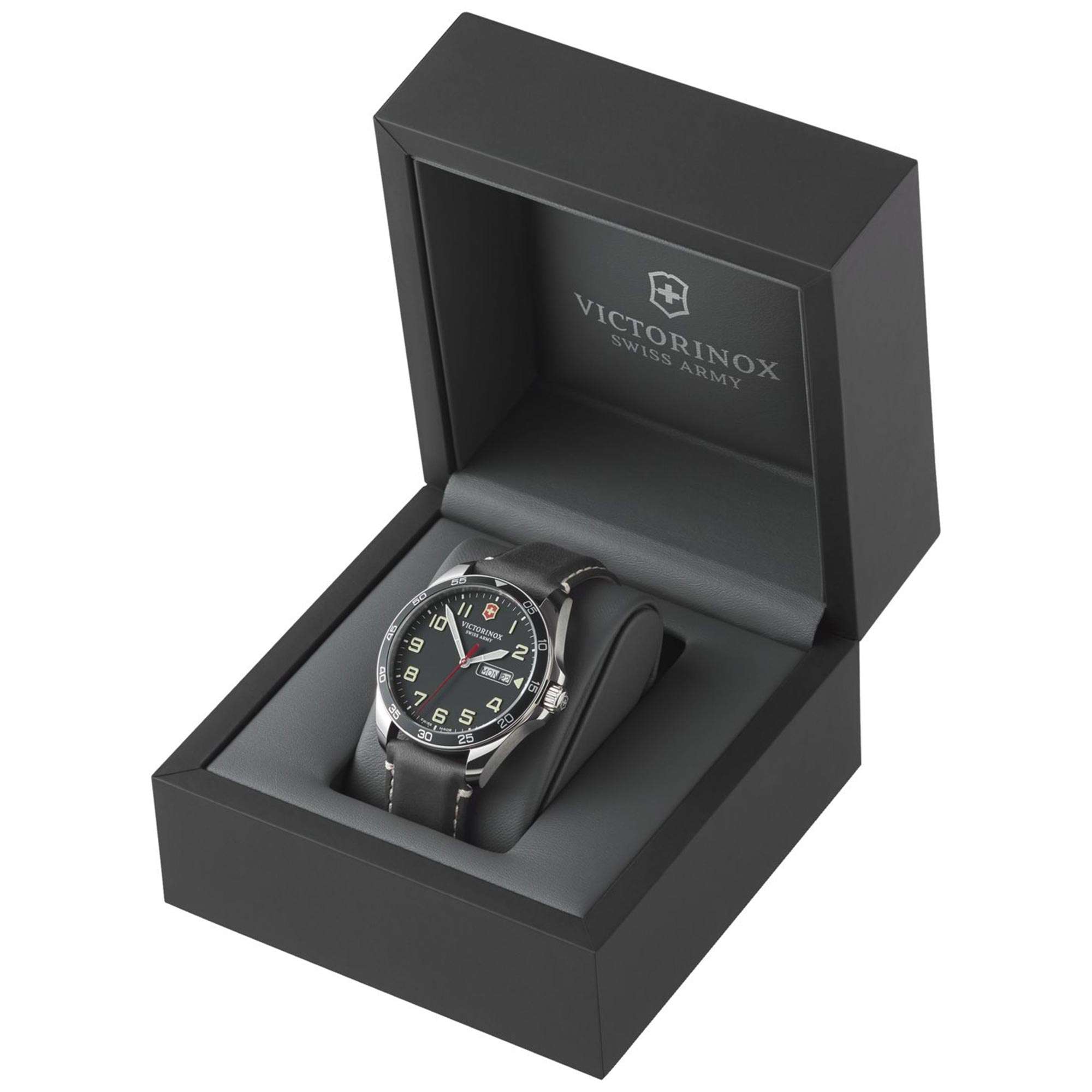 Victorinox Swiss Army Fieldforce Black Dial Black Leather Strap Men's Watch 241846