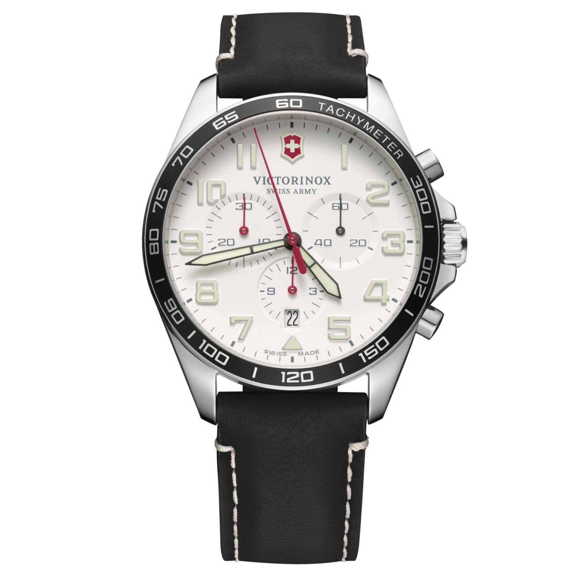 Victorinox Swiss Army Fieldforce Chronograph White Dial Black Leather Strap Mens Watch 241853