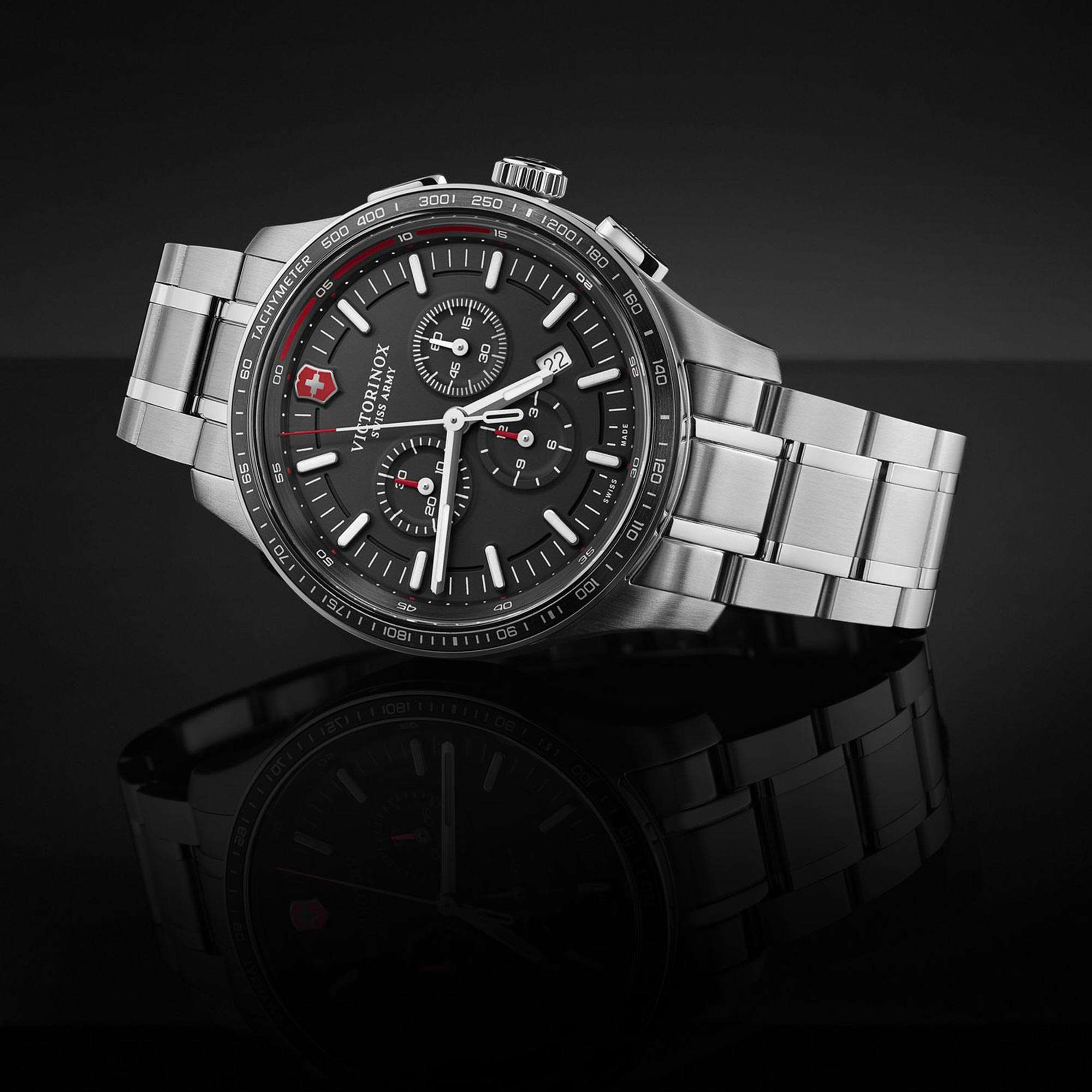 Victorinox Swiss Army Alliance Sport Chronograph Black Dial Silver Stainless Steel Bracelet Men's Watch 241816