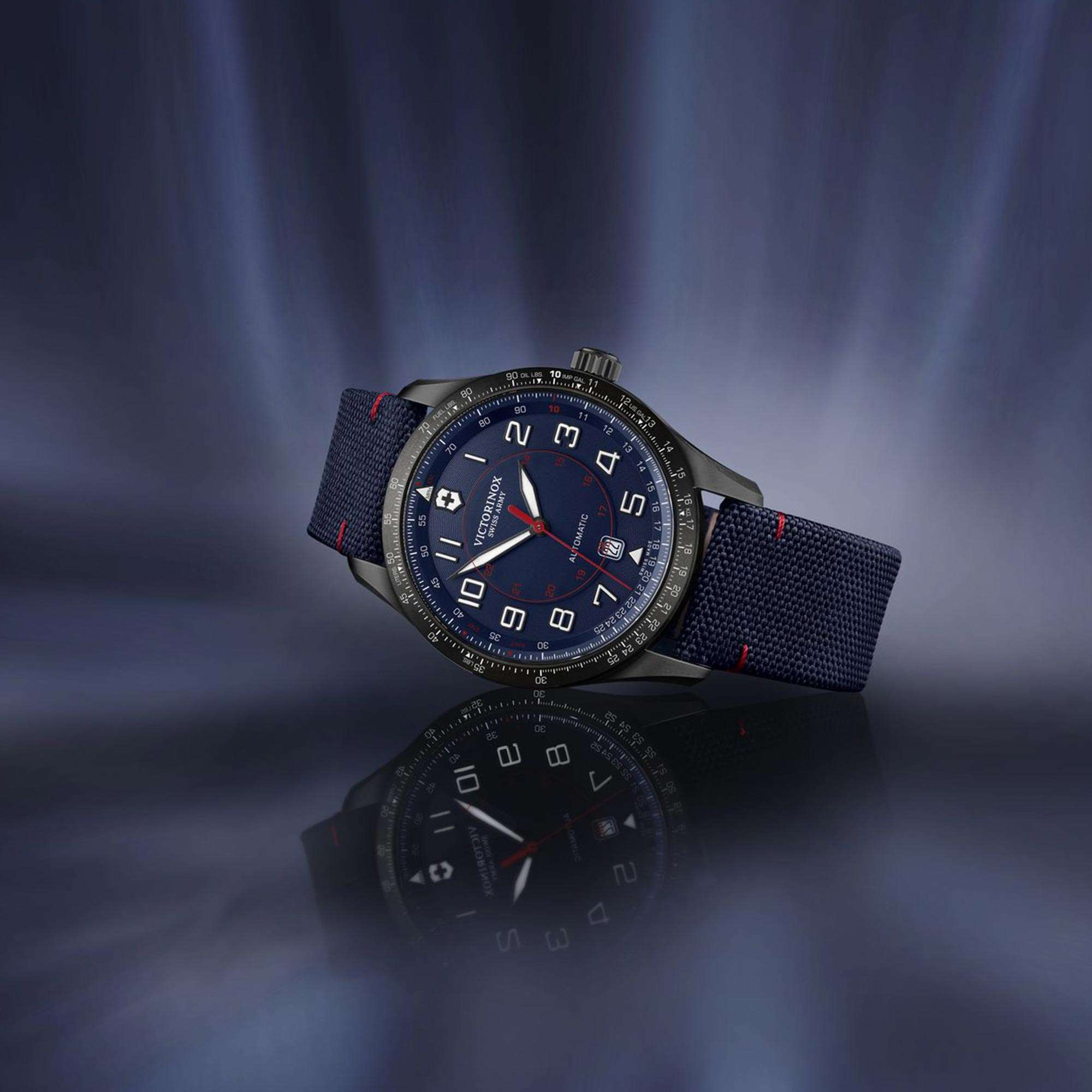 Victorinox Swiss Army Airboss Mechanical Blue Dial Blue Fabric Strap Men's Watch 241820