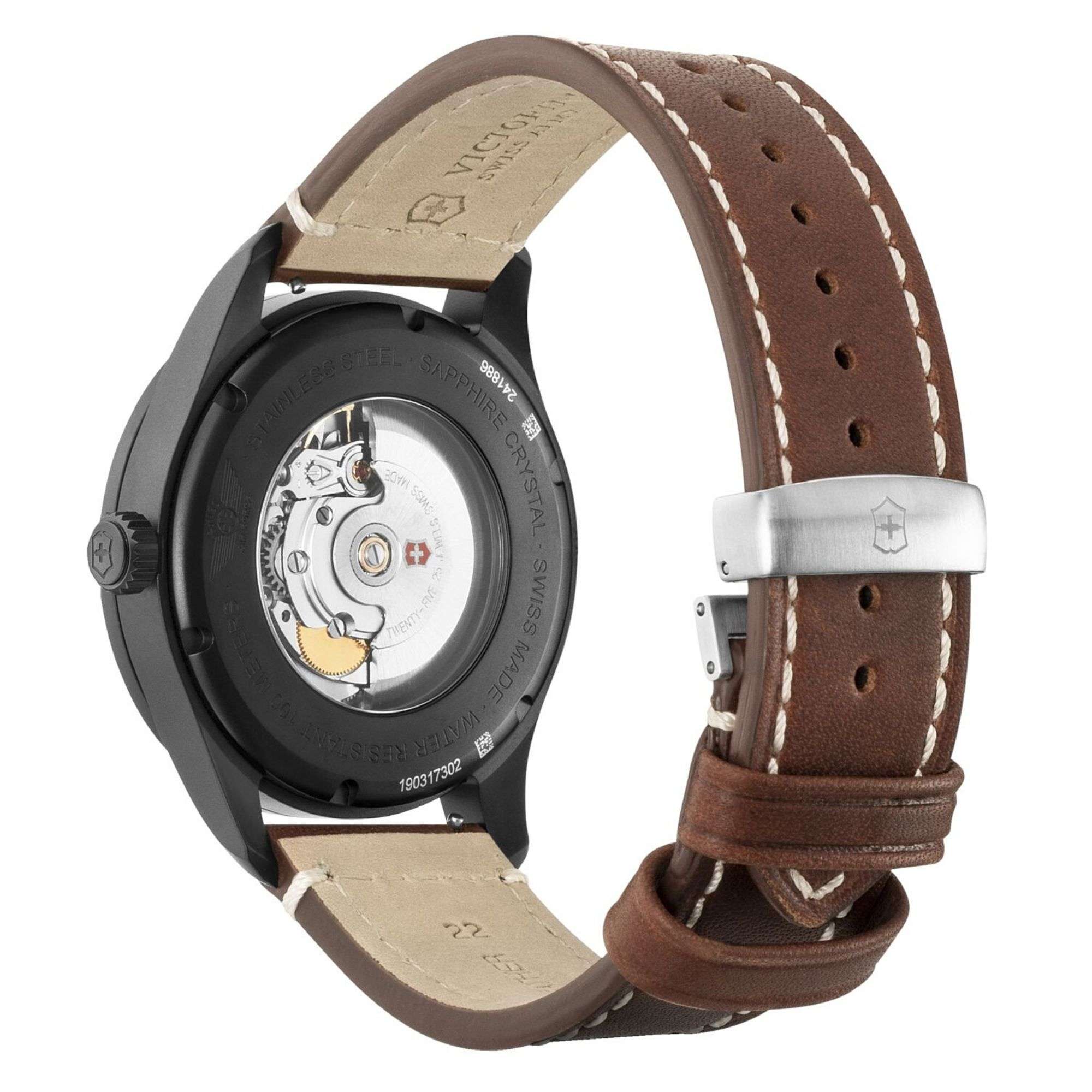 Victorinox Airboss Mechanical Black Dial Leather Strap Men's Watch 241886