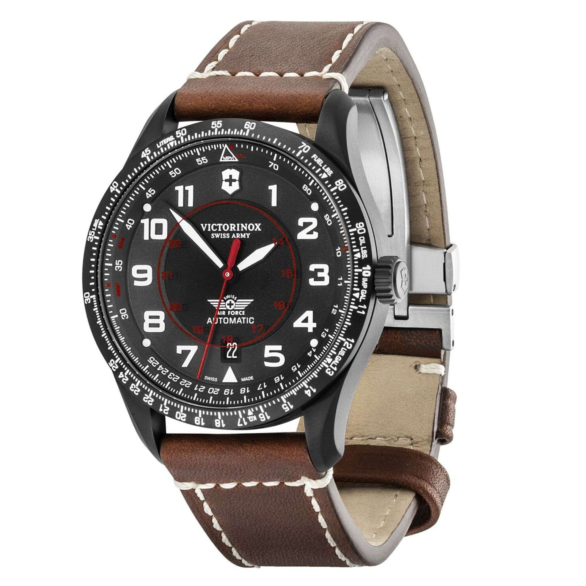 Victorinox Airboss Mechanical Black Dial Leather Strap Men's Watch 241886