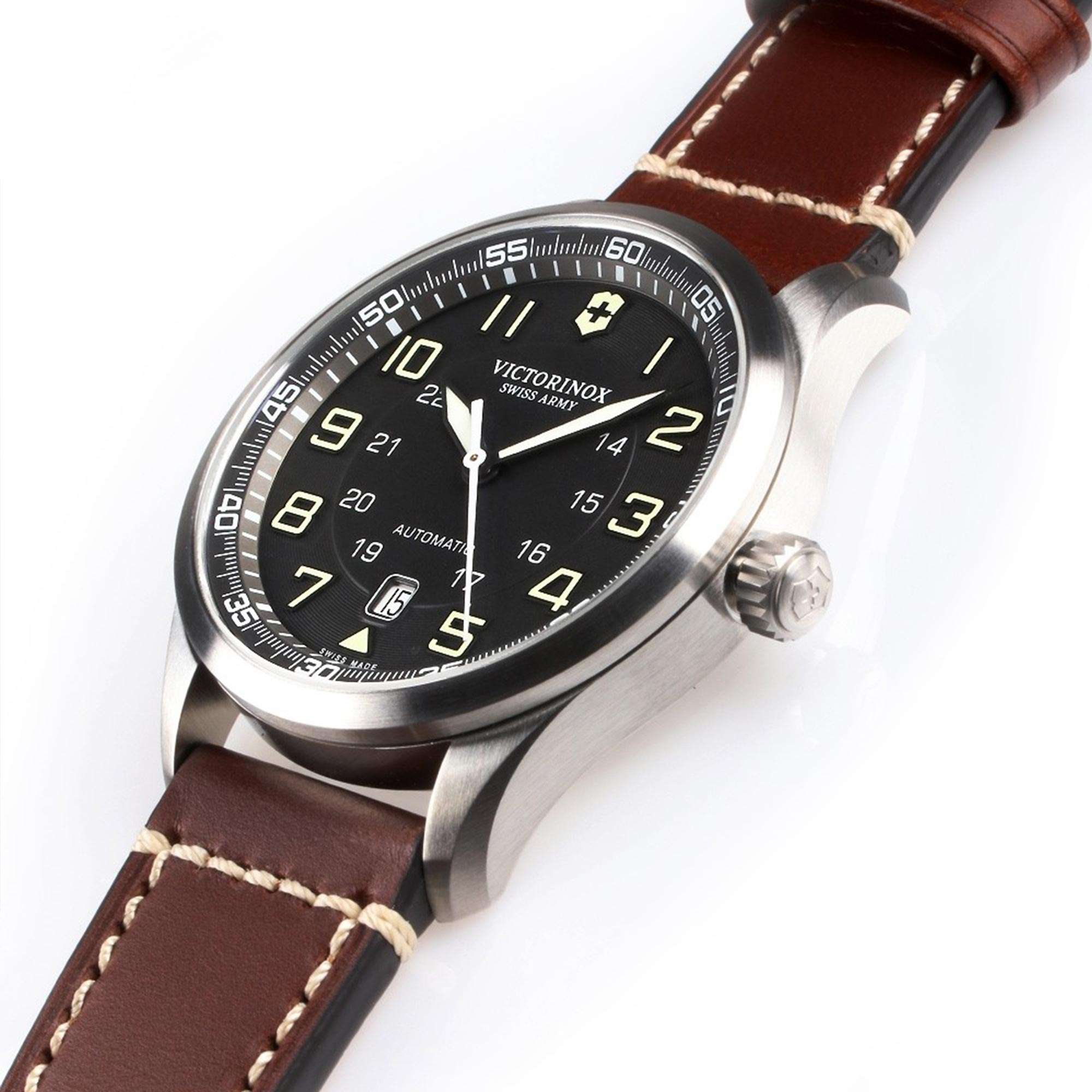 Victorinox Swiss Army Airboss Mechanical Dark Grey Dial Brown Leather Strap Men's Watch 241507