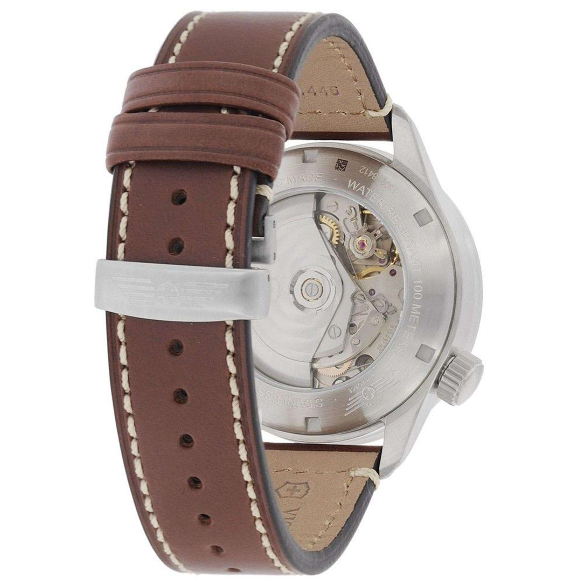 Victorinox Swiss Army Airboss Mach 9 Automatic Grey Dial Brown Leather Strap Men's Watch 241710