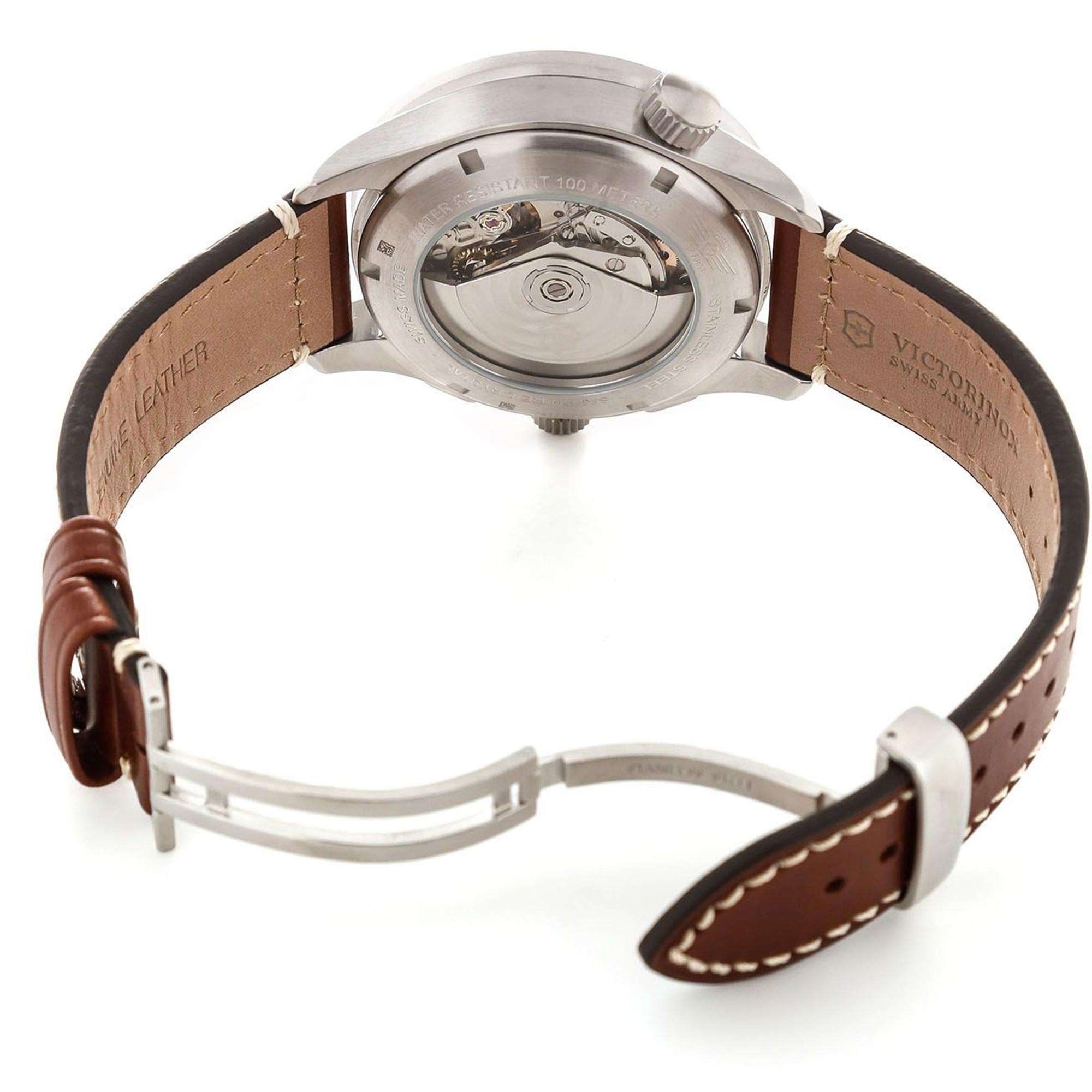 Victorinox Swiss Army Airboss Mach 9 Automatic Grey Dial Brown Leather Strap Men's Watch 241710