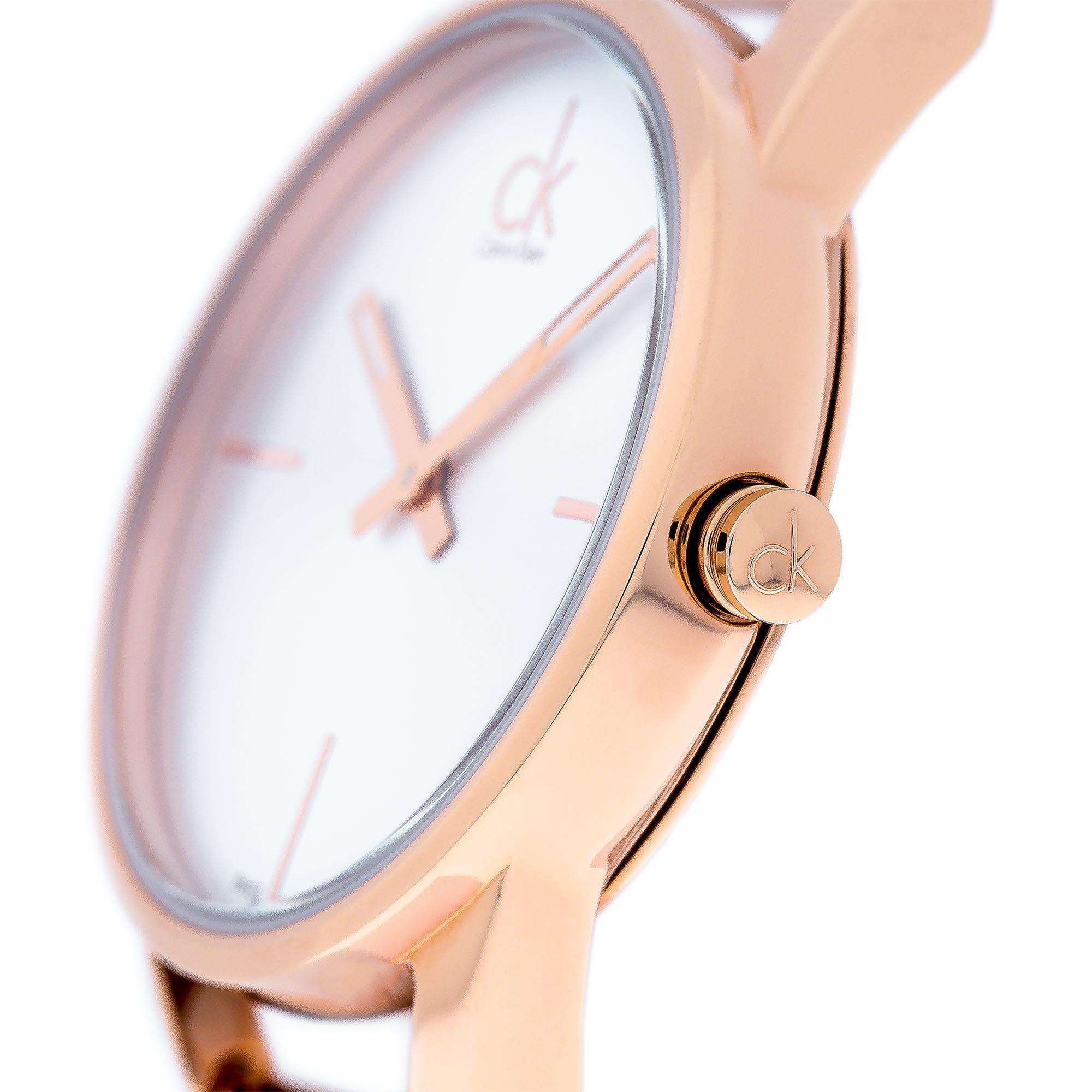 Calvin Klein Stately Quartz Silver Dial Rose Gold PVD Stainless Steel Bracelet Ladies Watch K3G23626