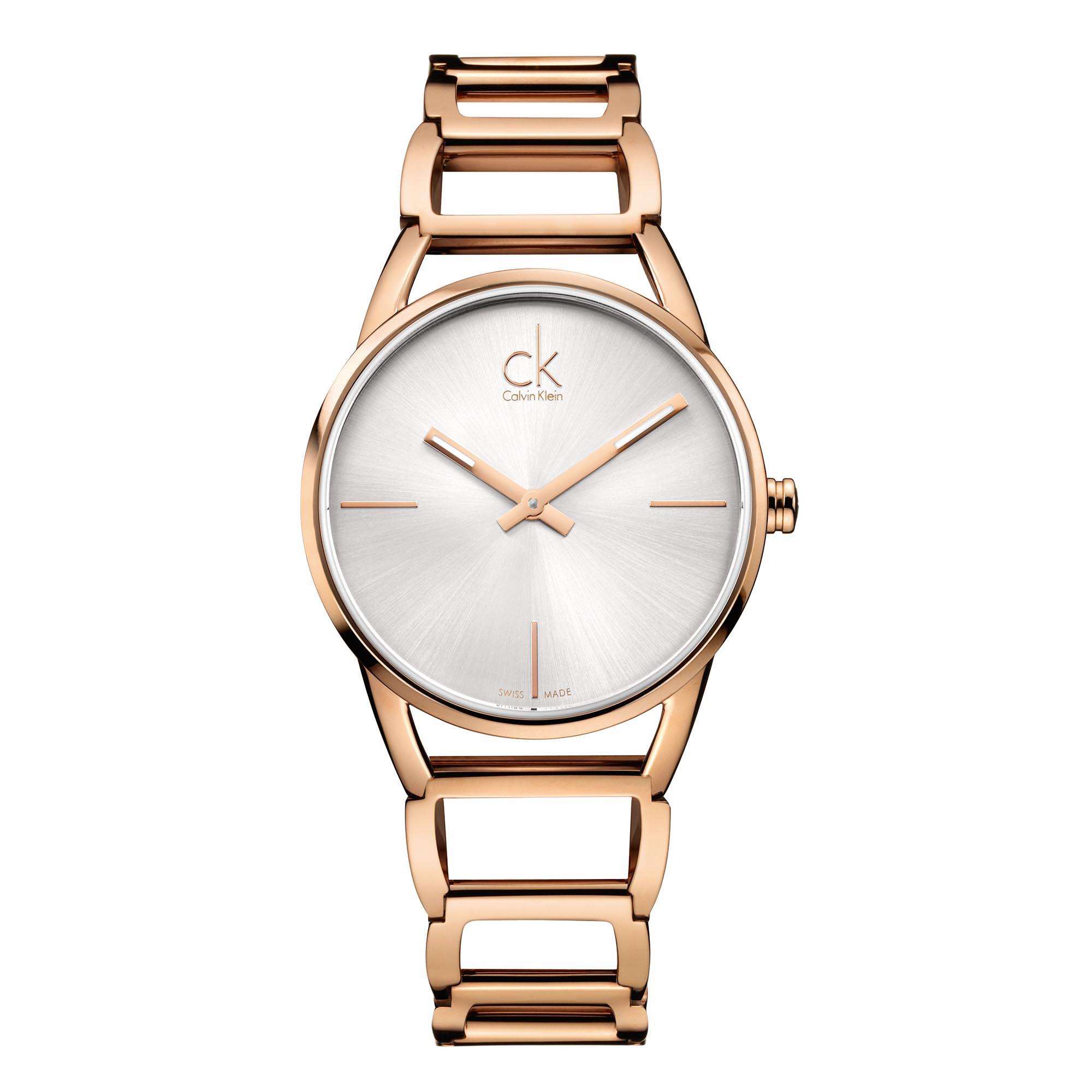 Calvin Klein Stately Quartz Silver Dial Rose Gold PVD Stainless Steel Bracelet Ladies Watch K3G23626
